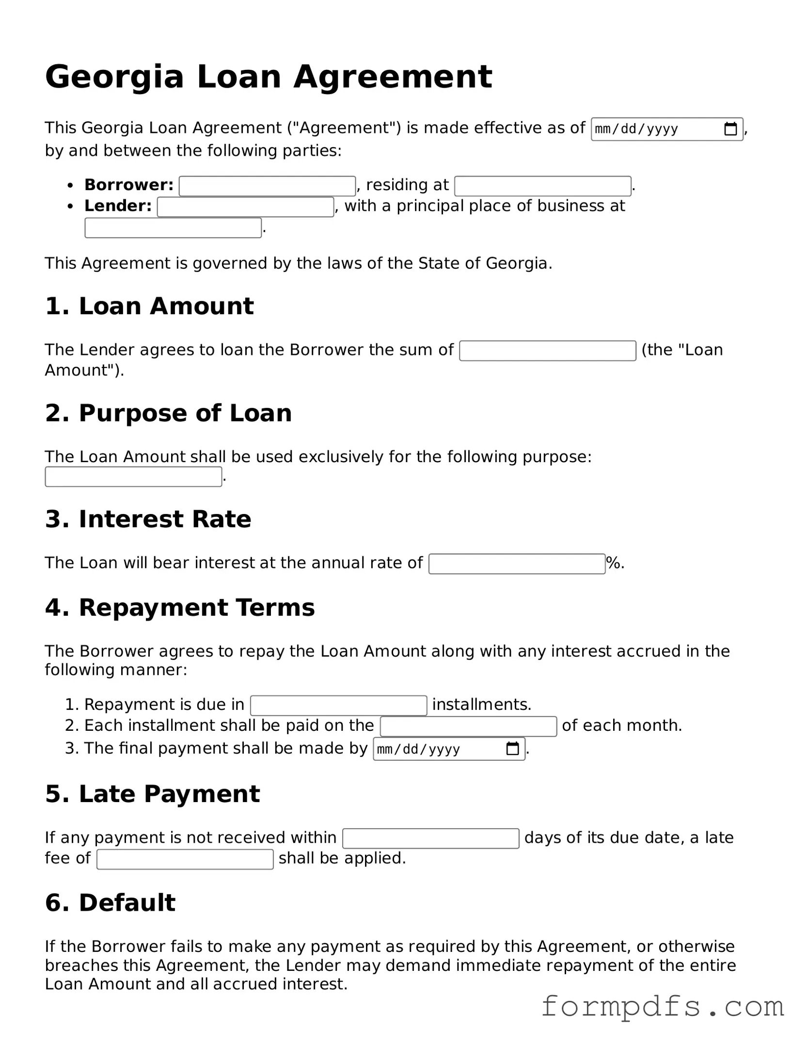 Printable Loan Agreement Form for the State of Georgia