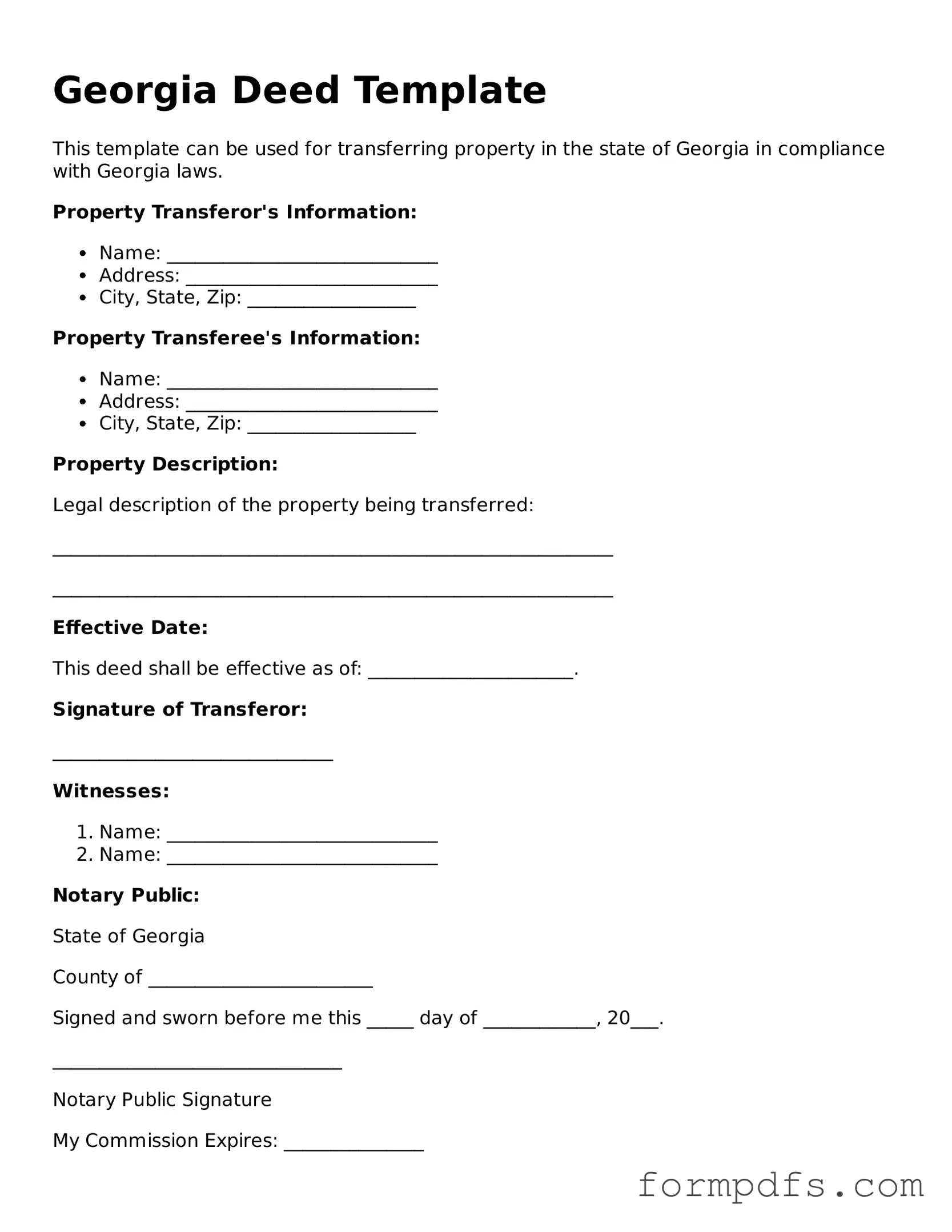 Printable Deed Form for the State of Georgia