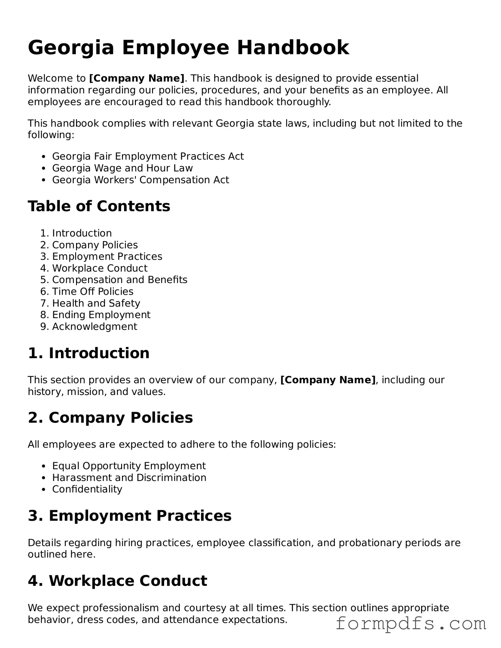 Printable Employee Handbook Form for the State of Georgia