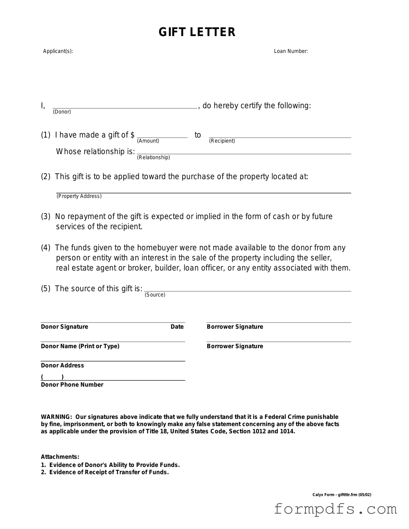 Blank Gift Letter PDF Form