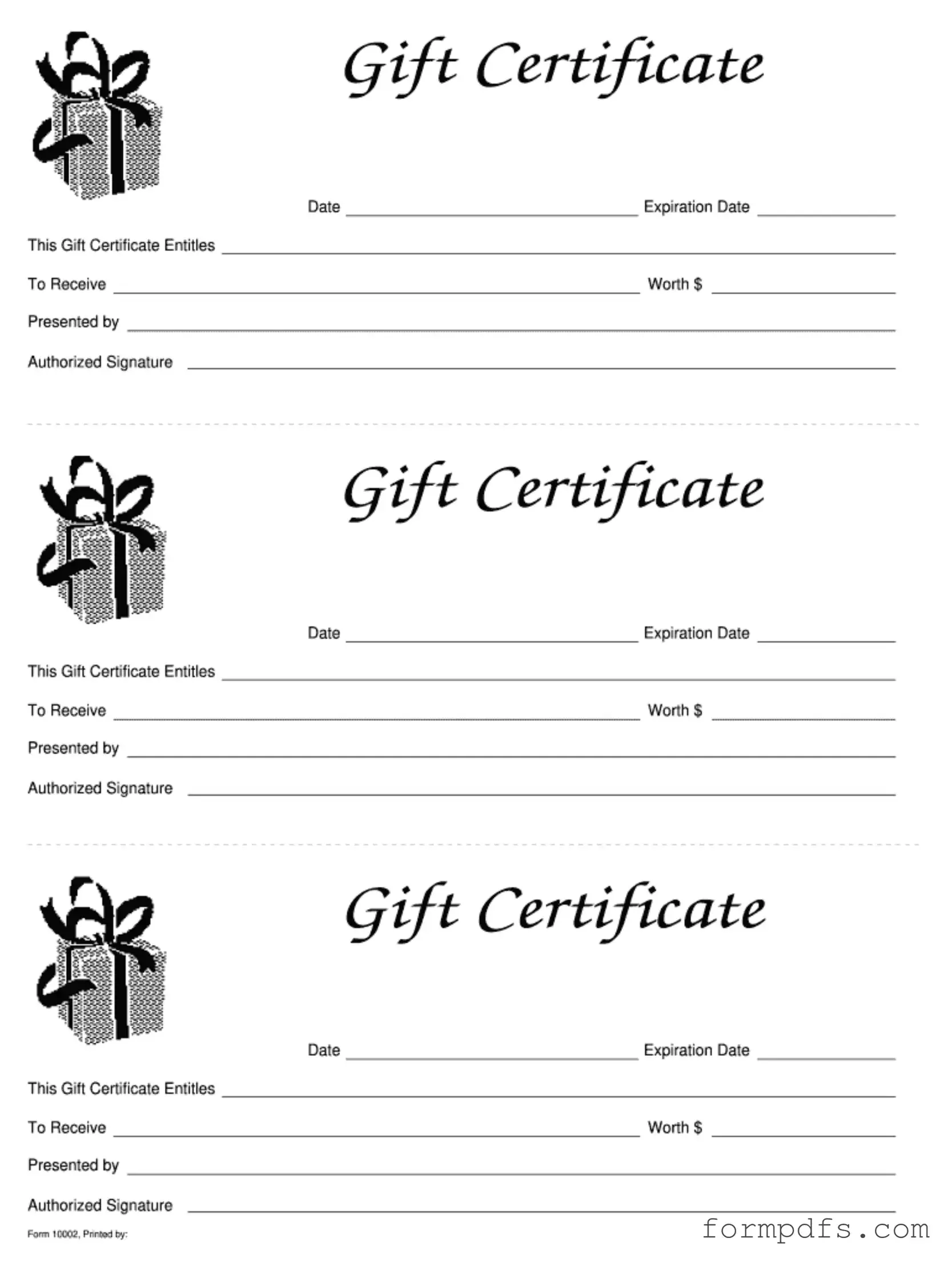 Blank Gift Certificate PDF Form