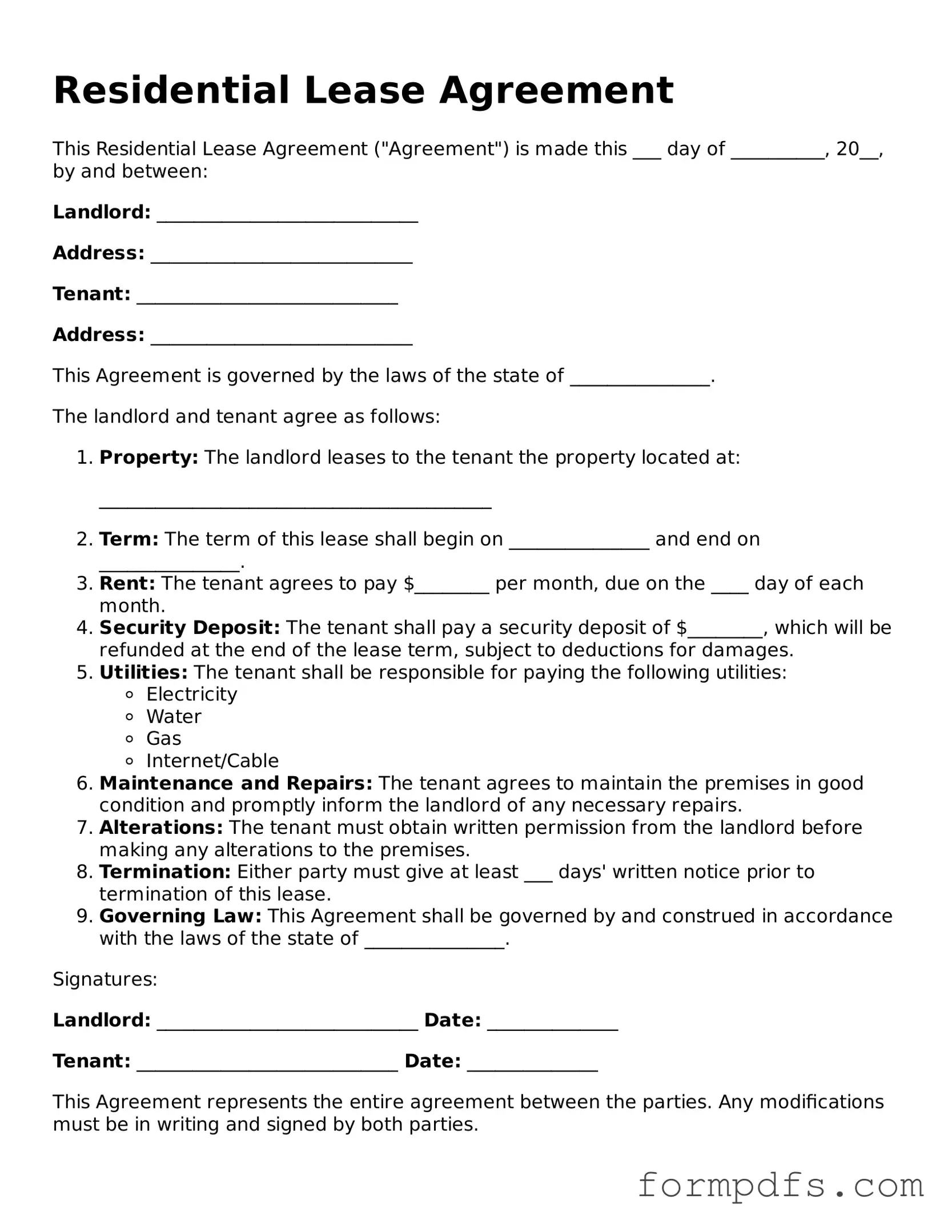 Valid Residential Lease Agreement Template