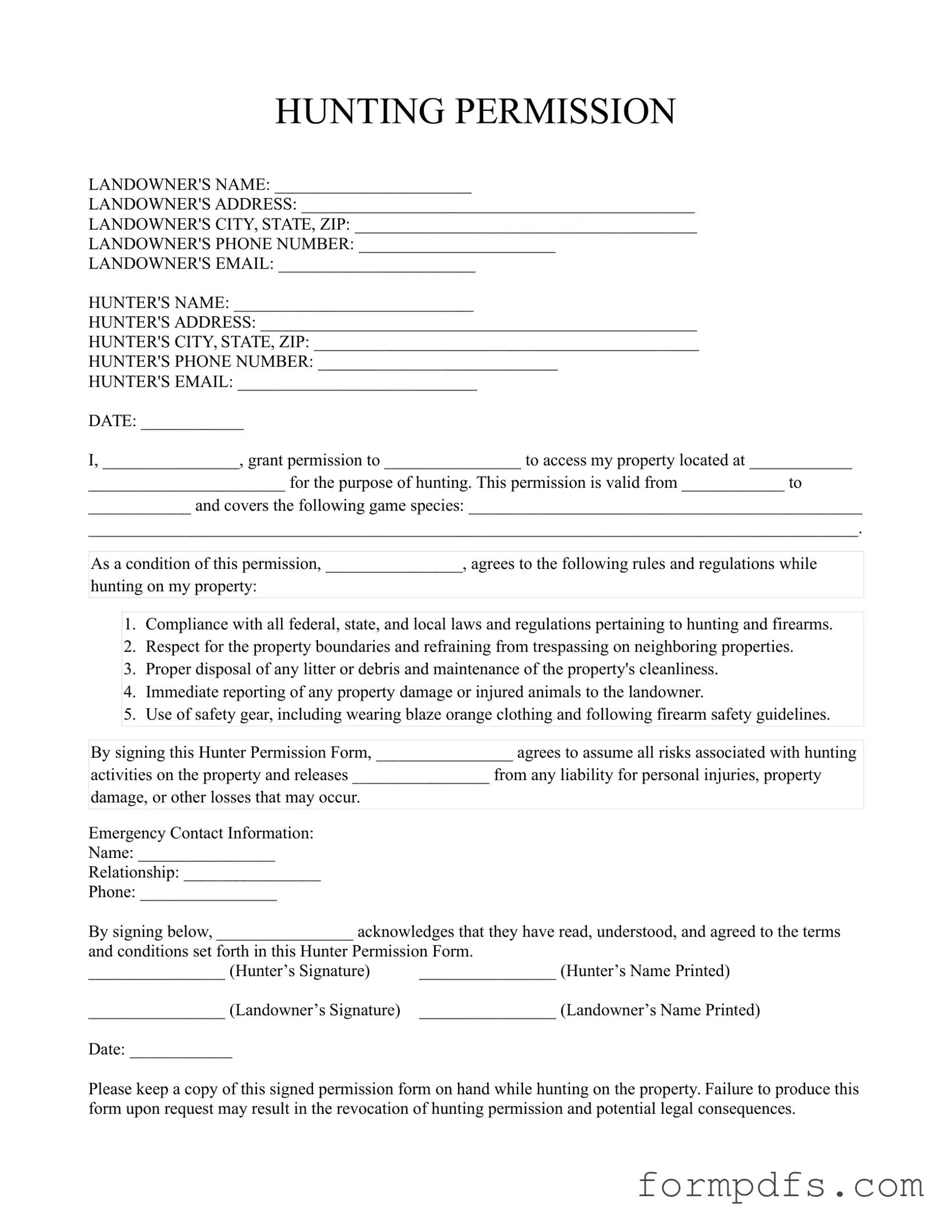 Blank Hunter Permission PDF Form