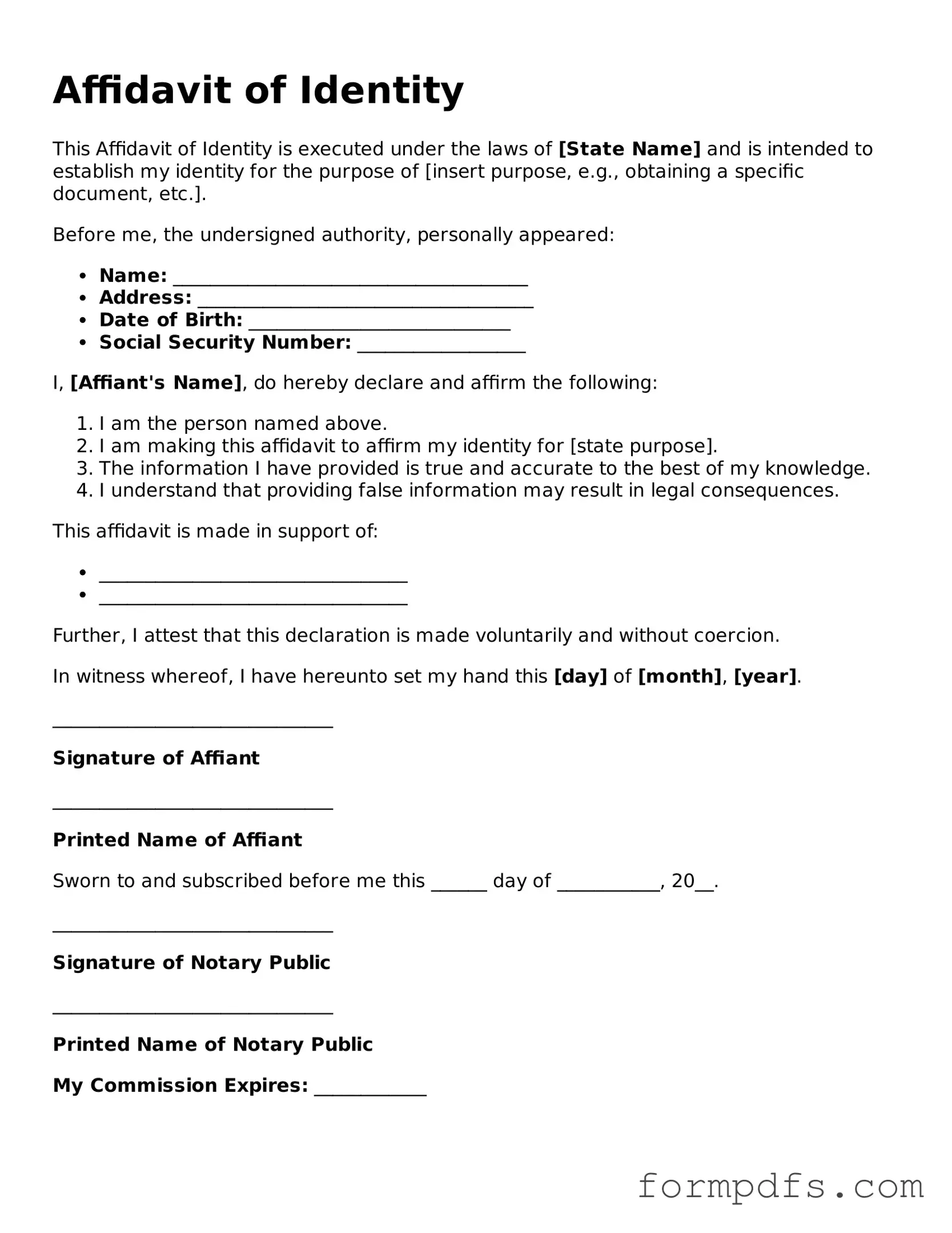 Valid Affidavit of Identity Template