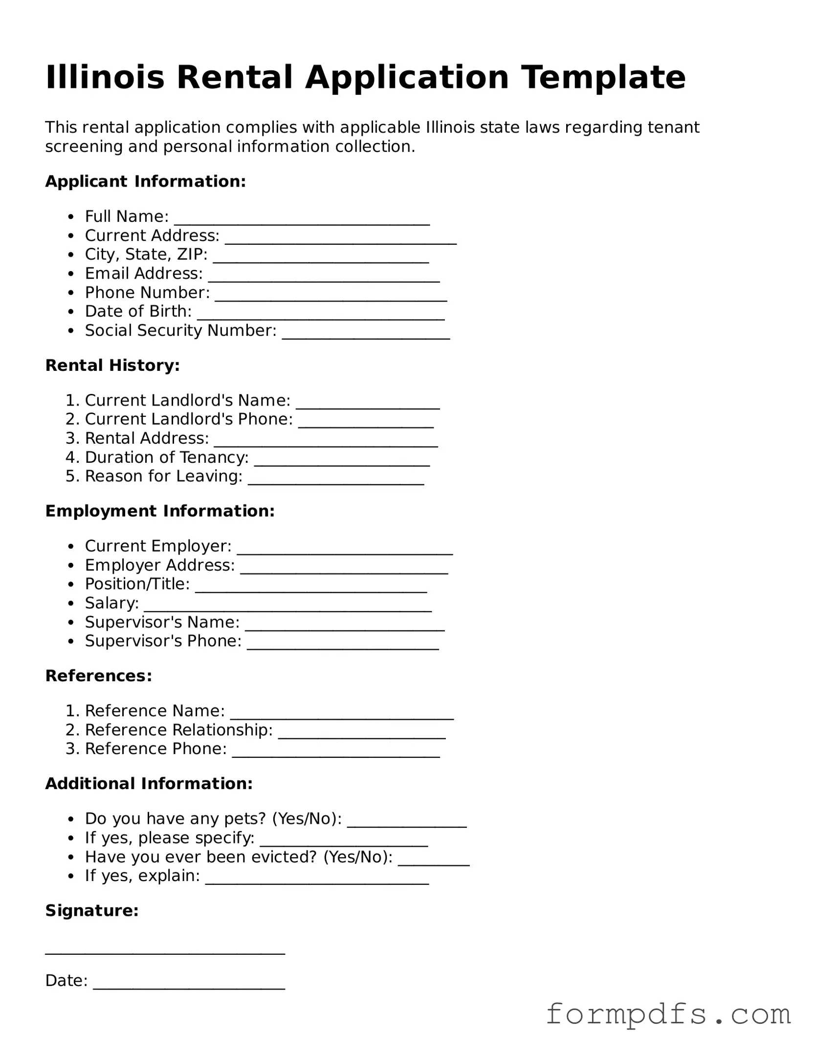 Printable Rental Application Form for the State of Illinois