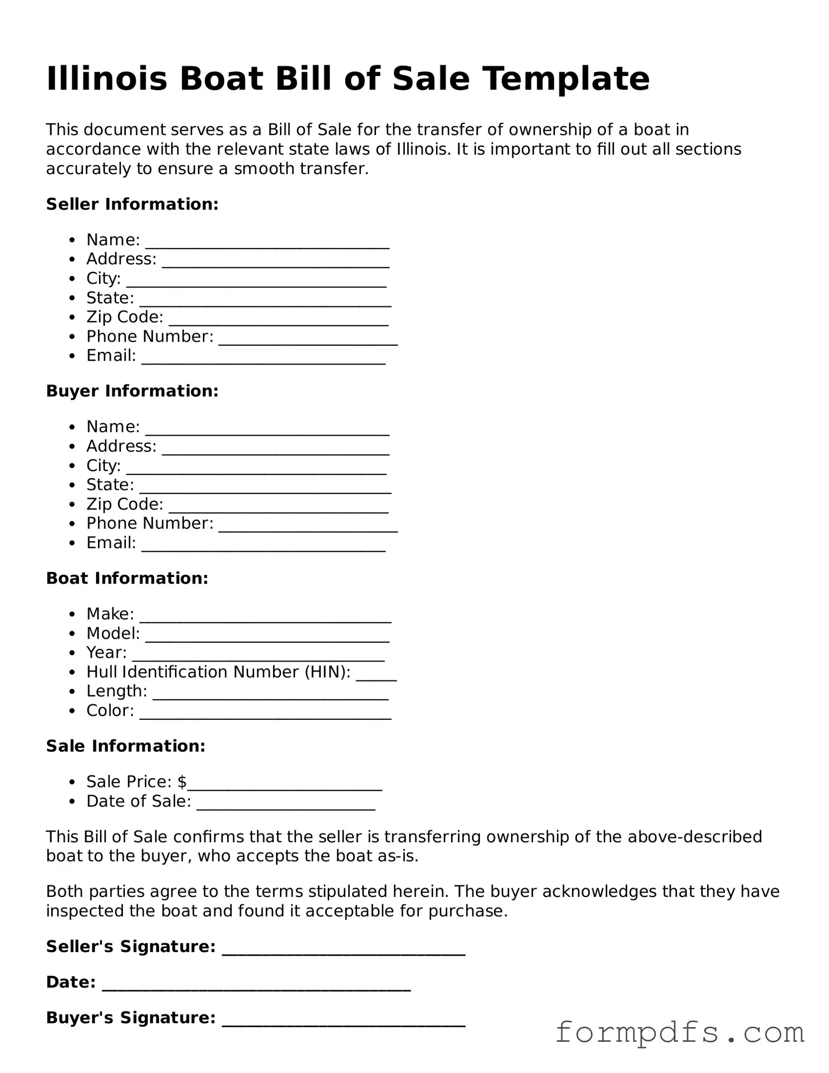 Printable Boat Bill of Sale Form for the State of Illinois