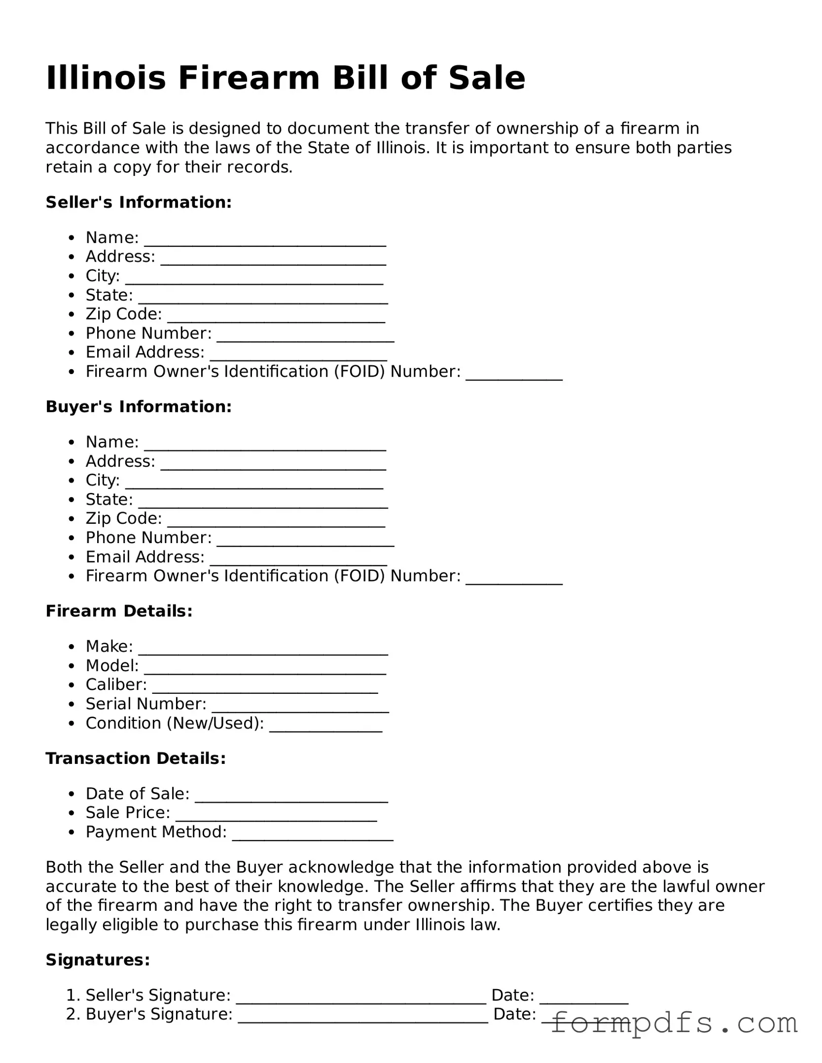Printable Firearm Bill of Sale Form for the State of Illinois