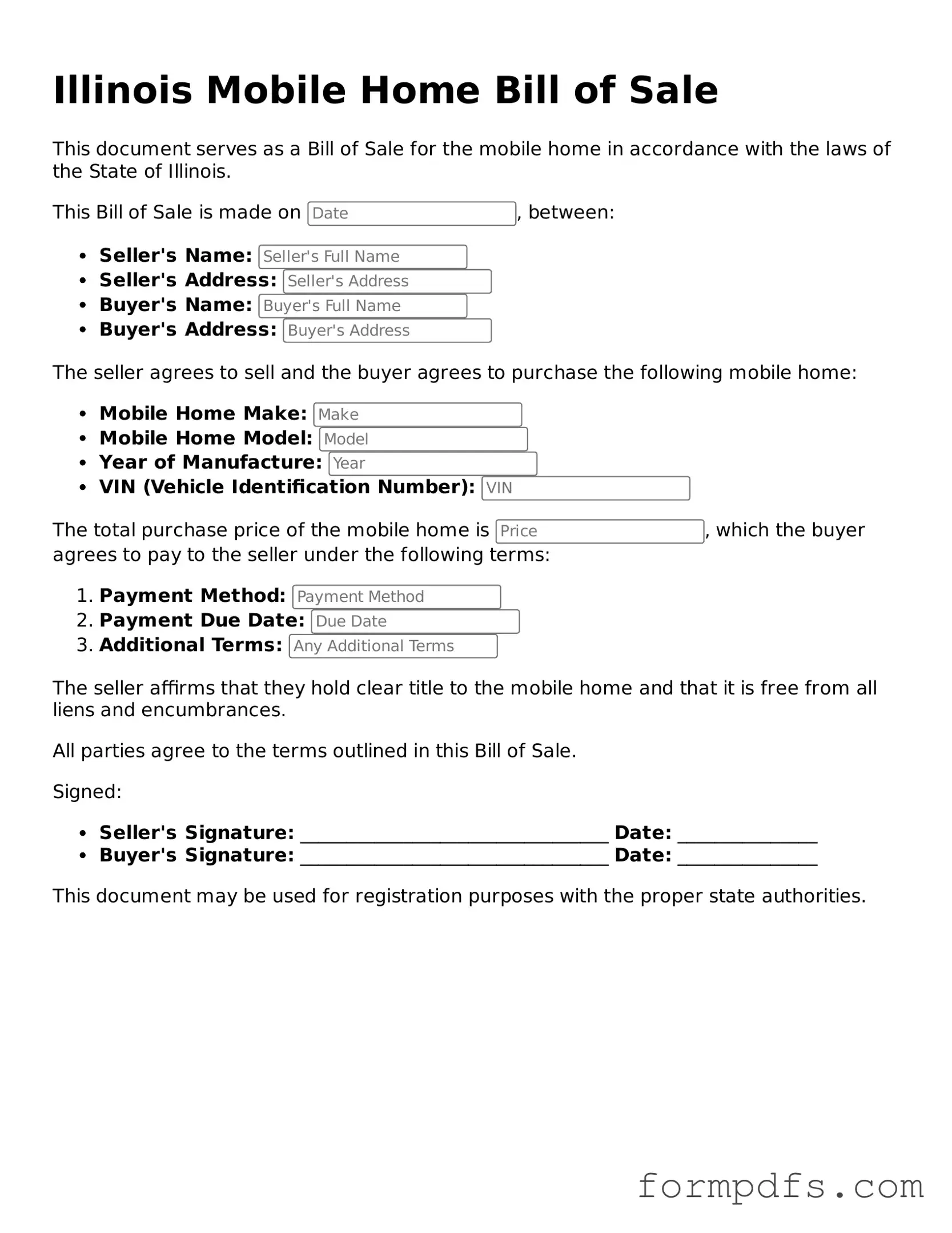 Printable Mobile Home Bill of Sale Form for the State of Illinois
