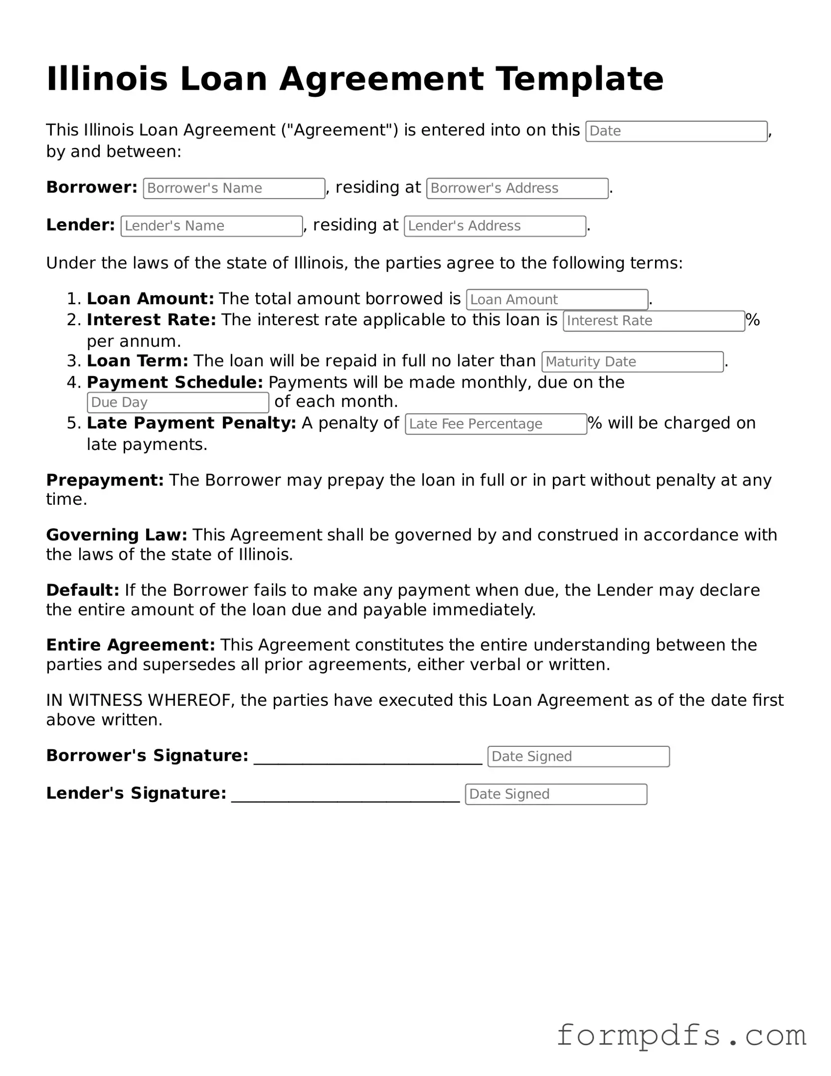 Printable Loan Agreement Form for the State of Illinois