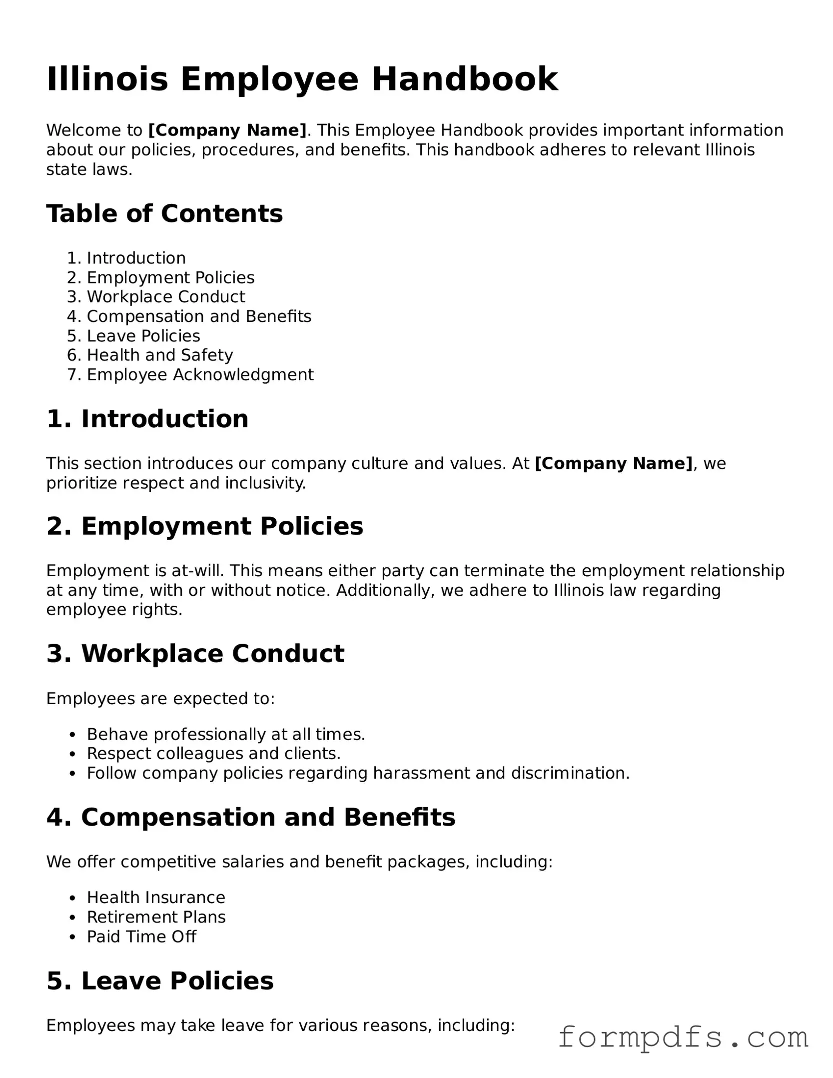 Printable Employee Handbook Form for the State of Illinois