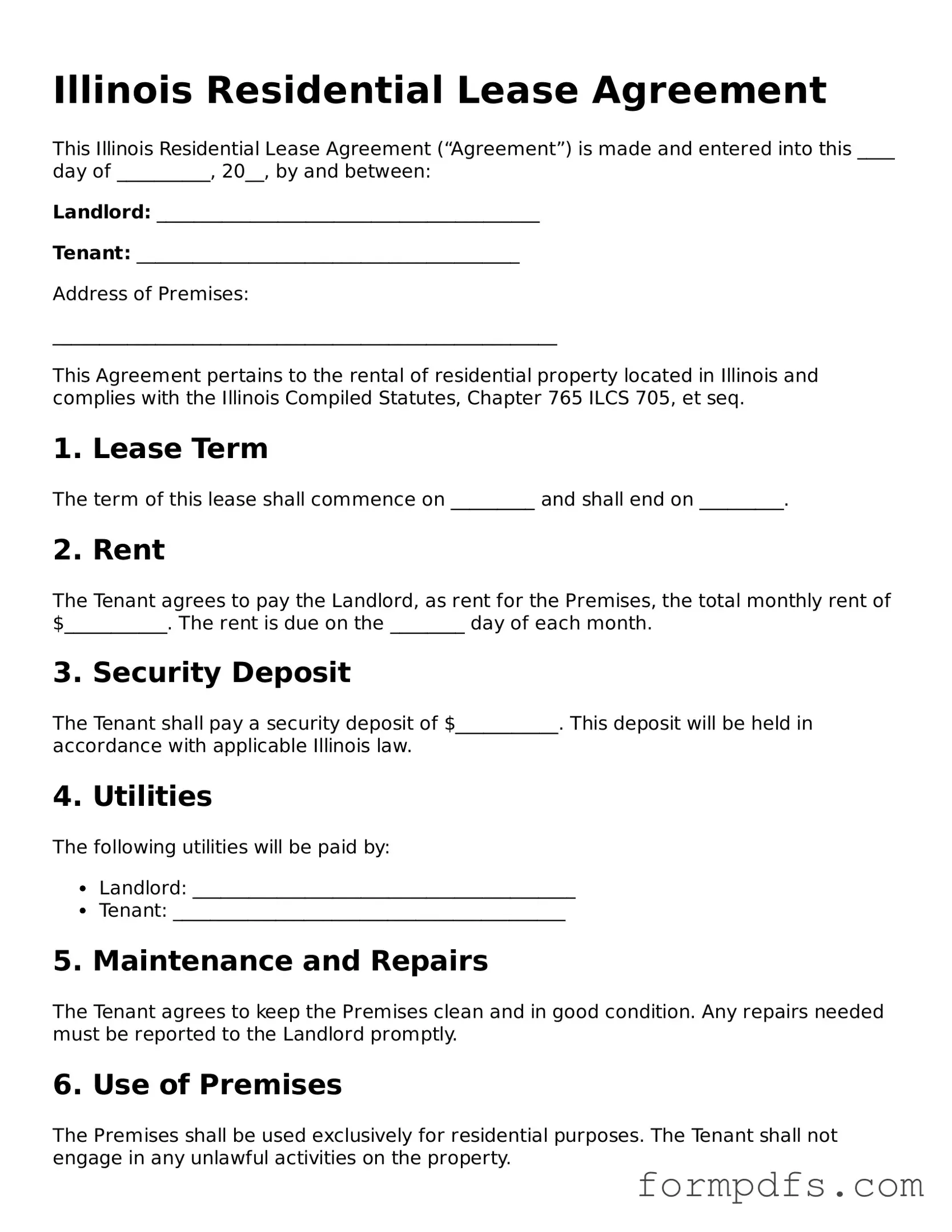 Printable Residential Lease Agreement Form for the State of Illinois