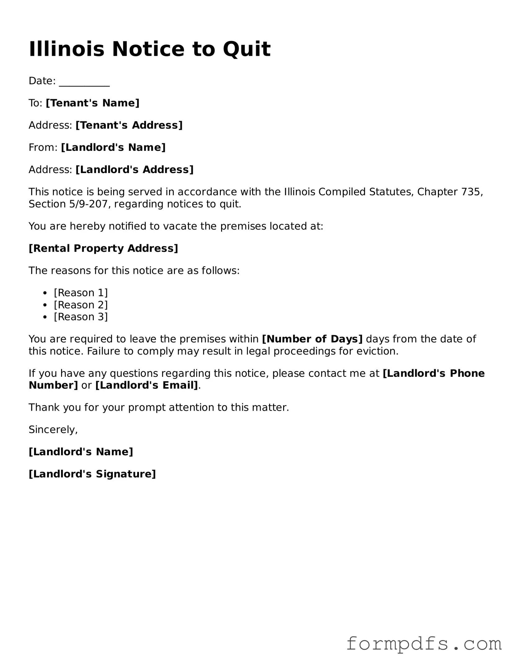 Printable Notice to Quit Form for the State of Illinois
