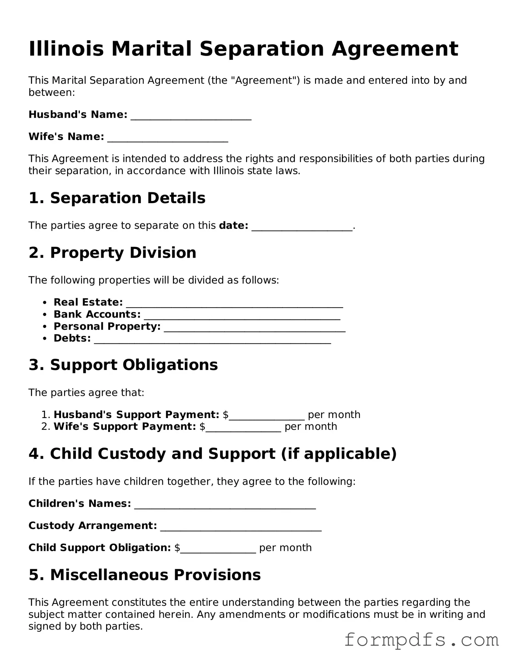 Printable Marital Separation Agreement Form for the State of Illinois