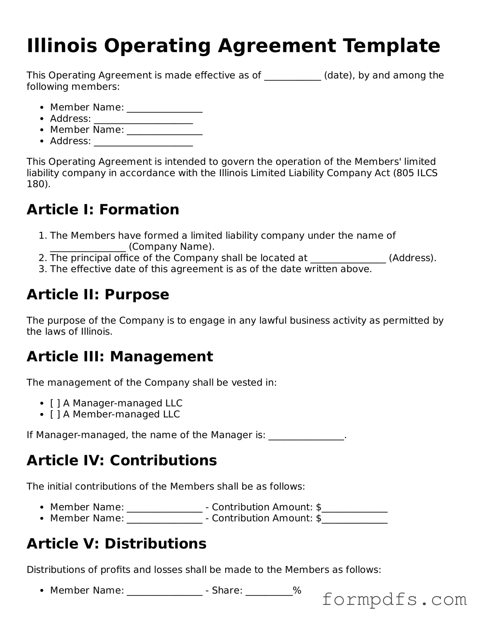 Printable Operating Agreement Form for the State of Illinois
