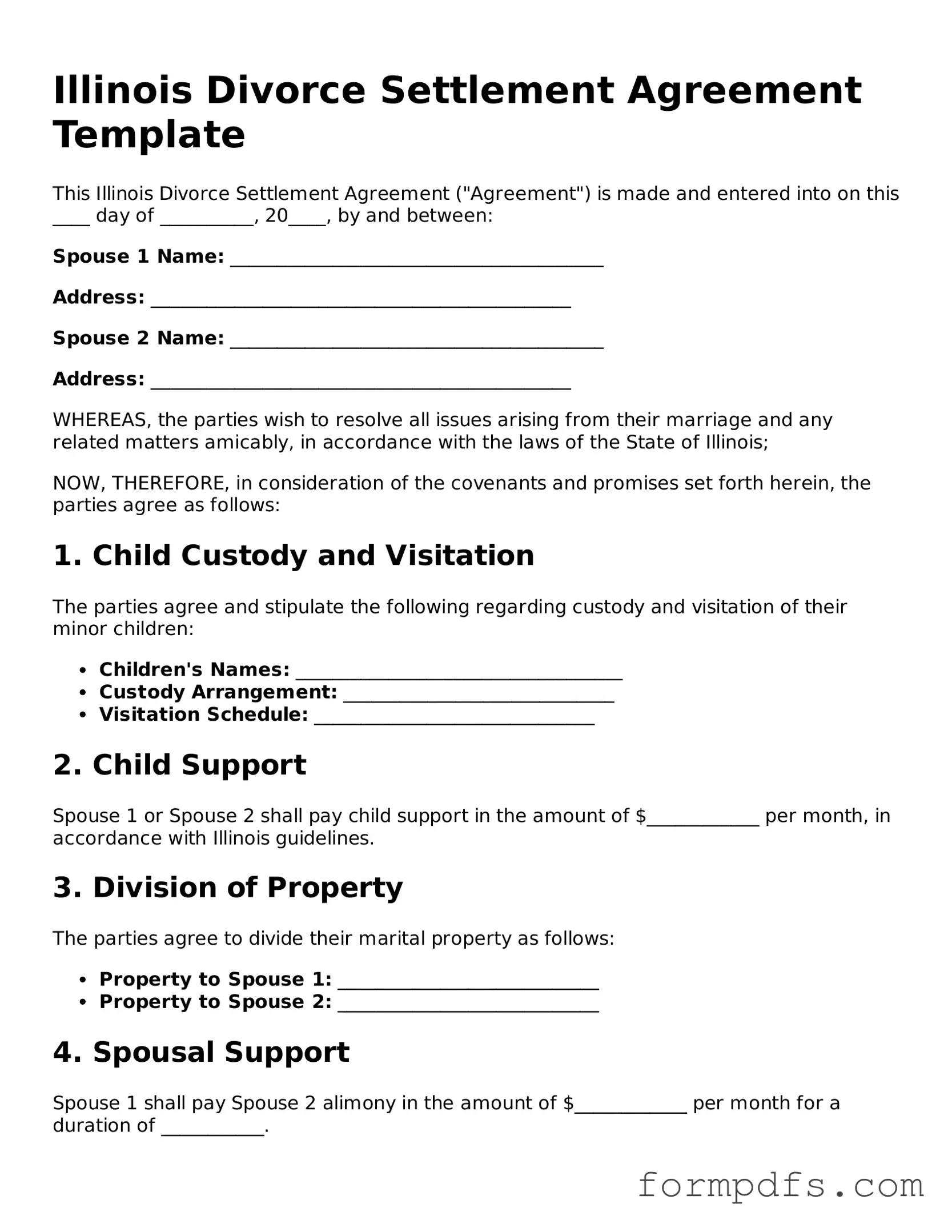 Printable Divorce Settlement Agreement Form for the State of Illinois