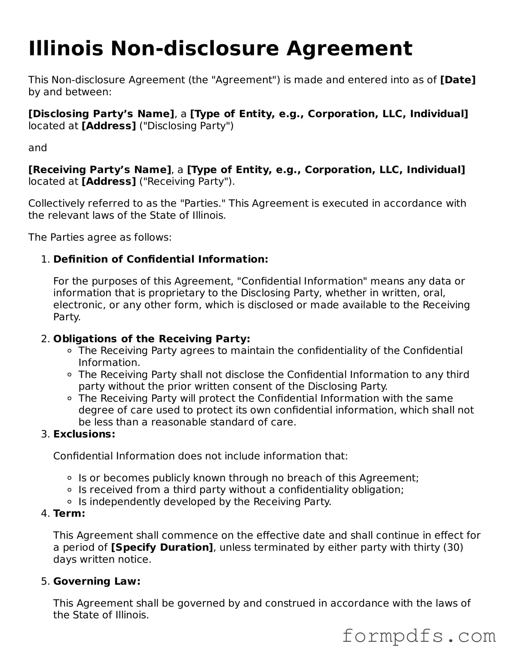 Printable Non-disclosure Agreement Form for the State of Illinois
