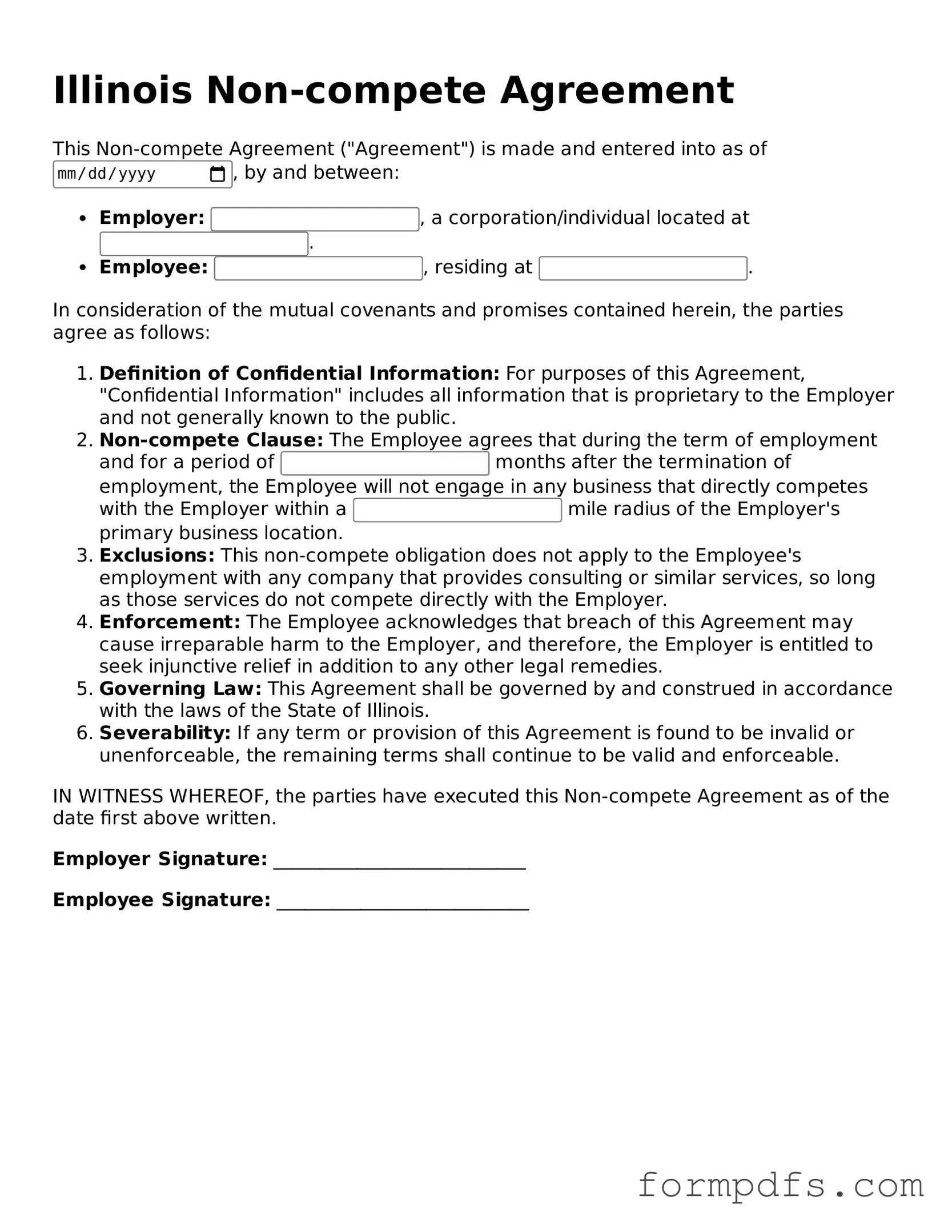Printable Non-compete Agreement Form for the State of Illinois
