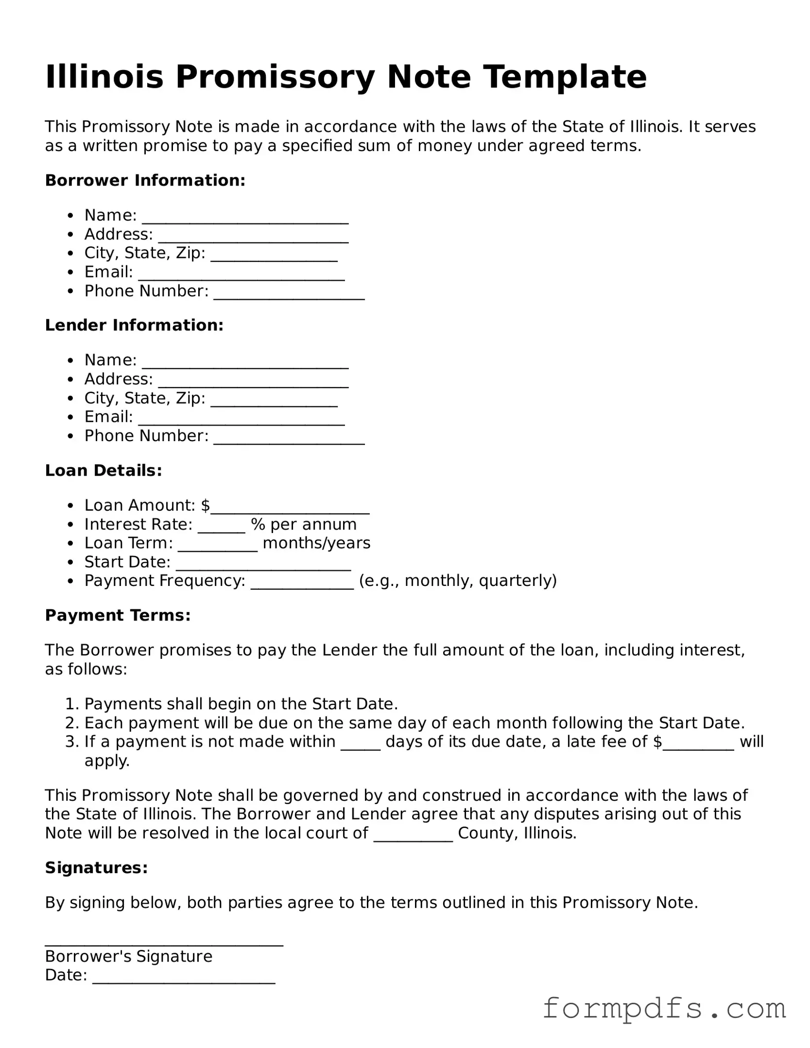 Printable Promissory Note Form for the State of Illinois