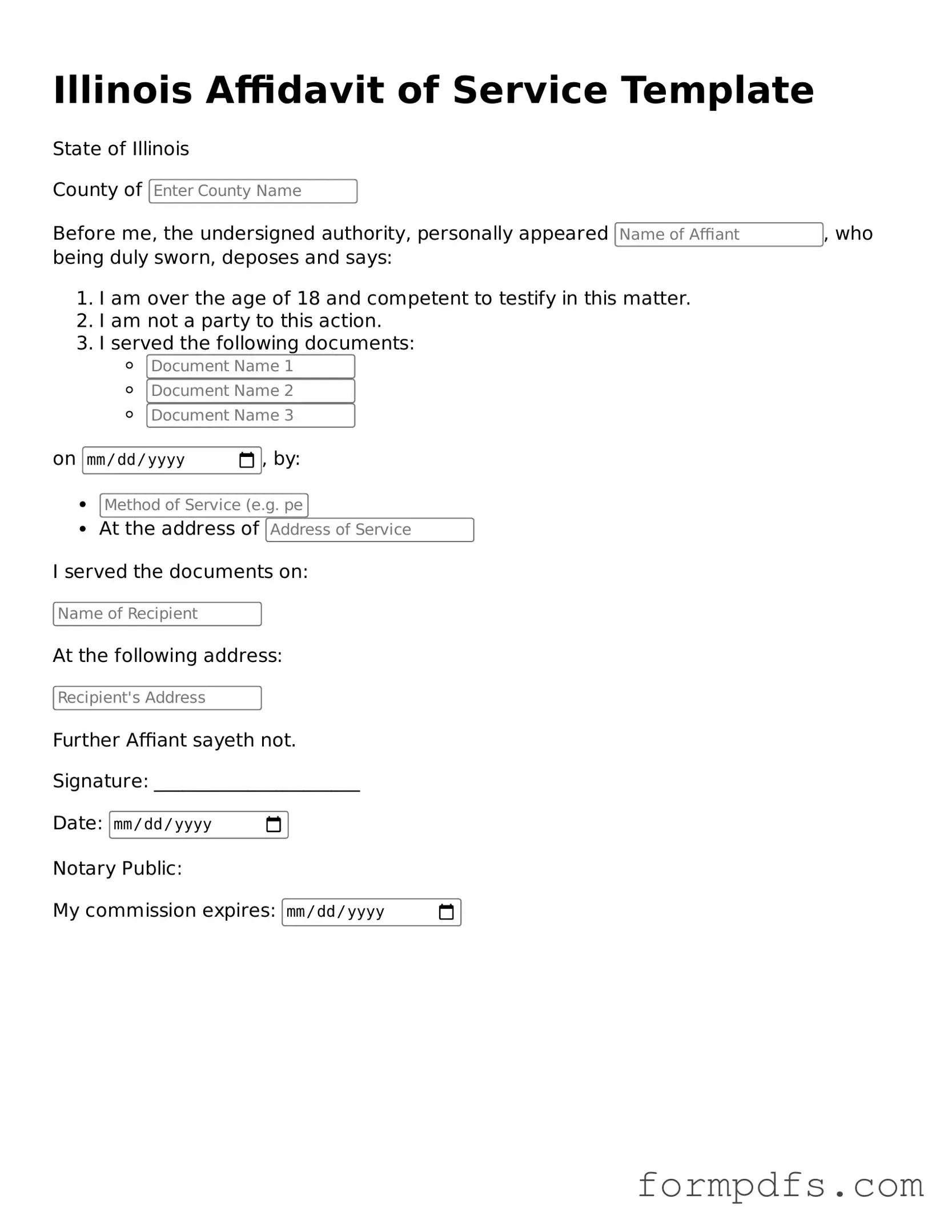 Printable Affidavit of Service Form for the State of Illinois