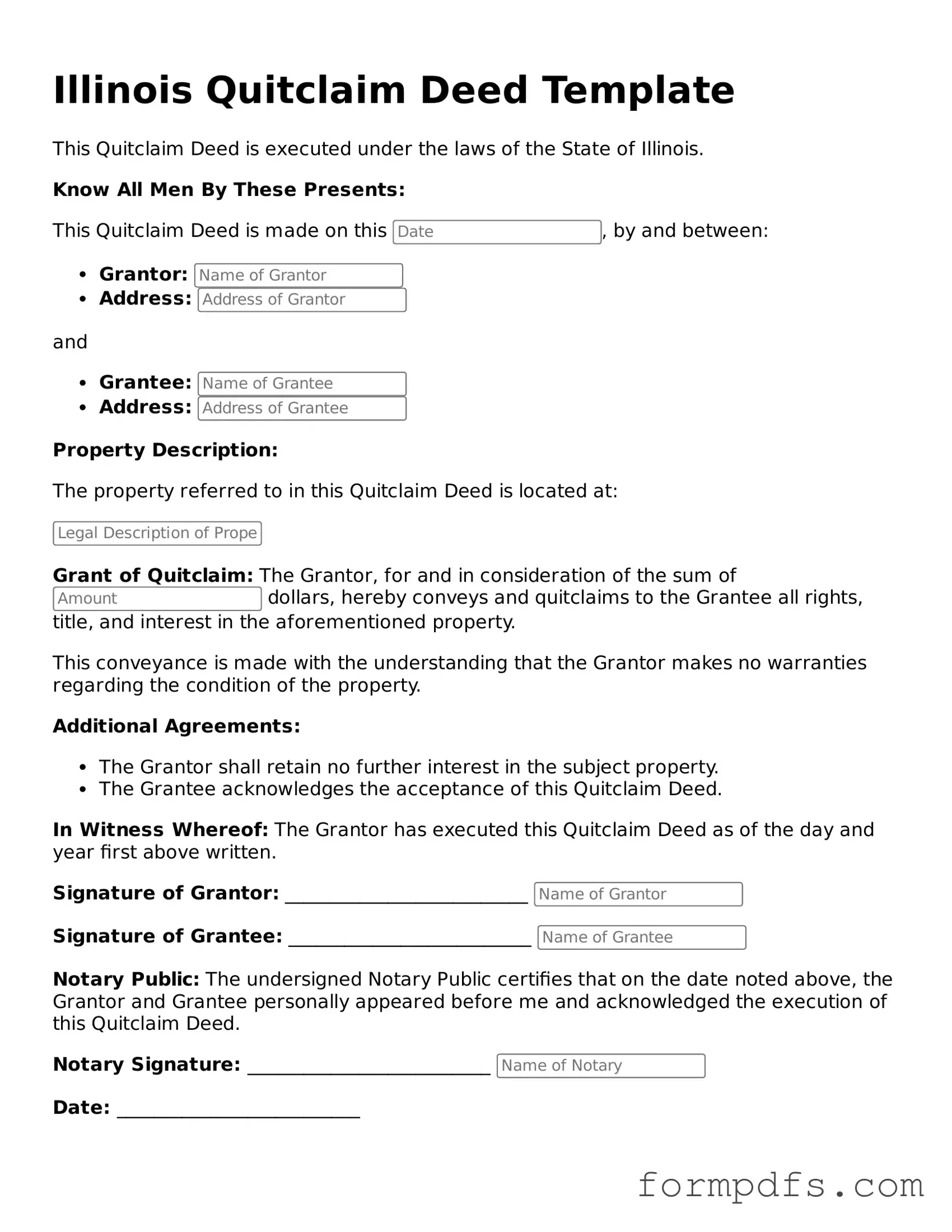 Printable Quitclaim Deed Form for the State of Illinois