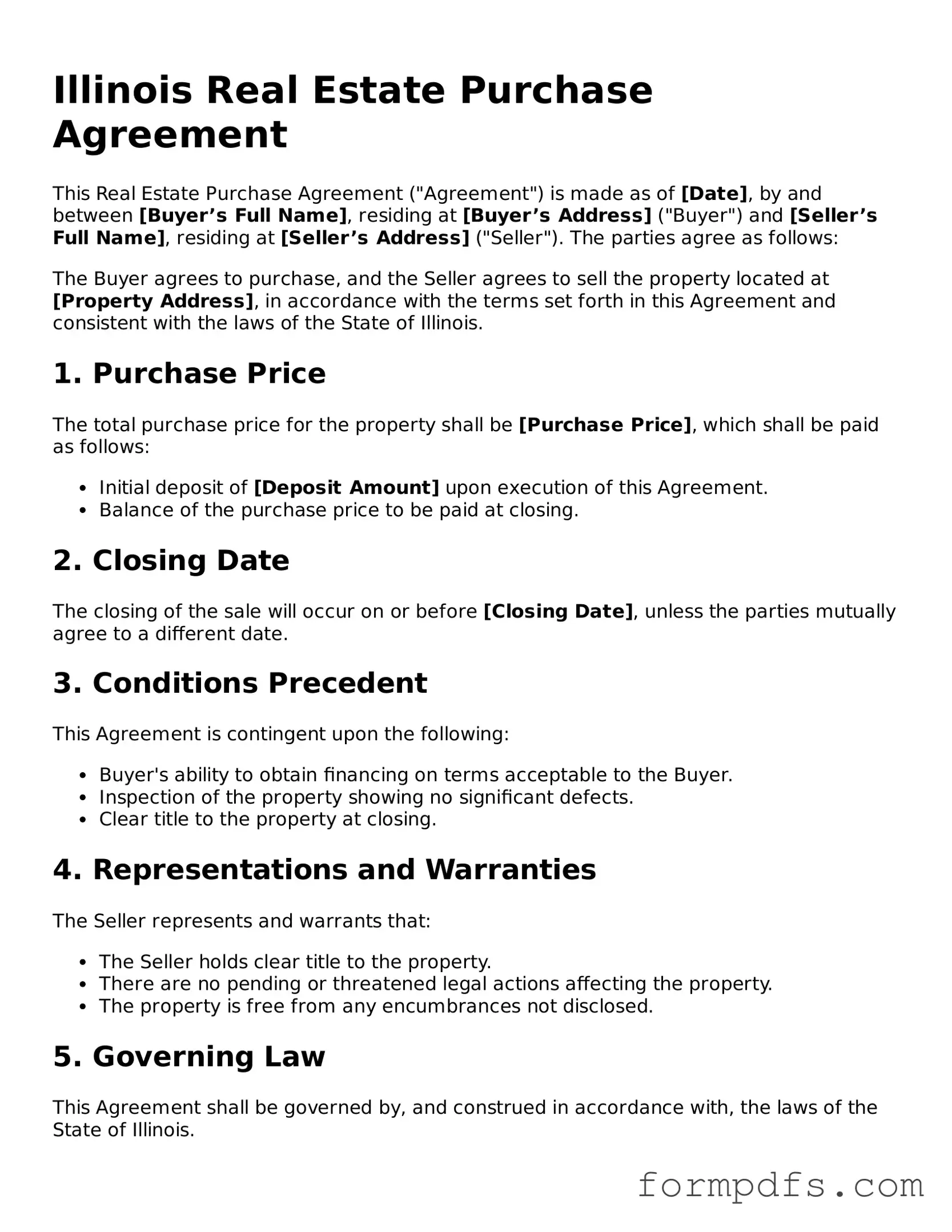 Printable Real Estate Purchase Agreement Form for the State of Illinois