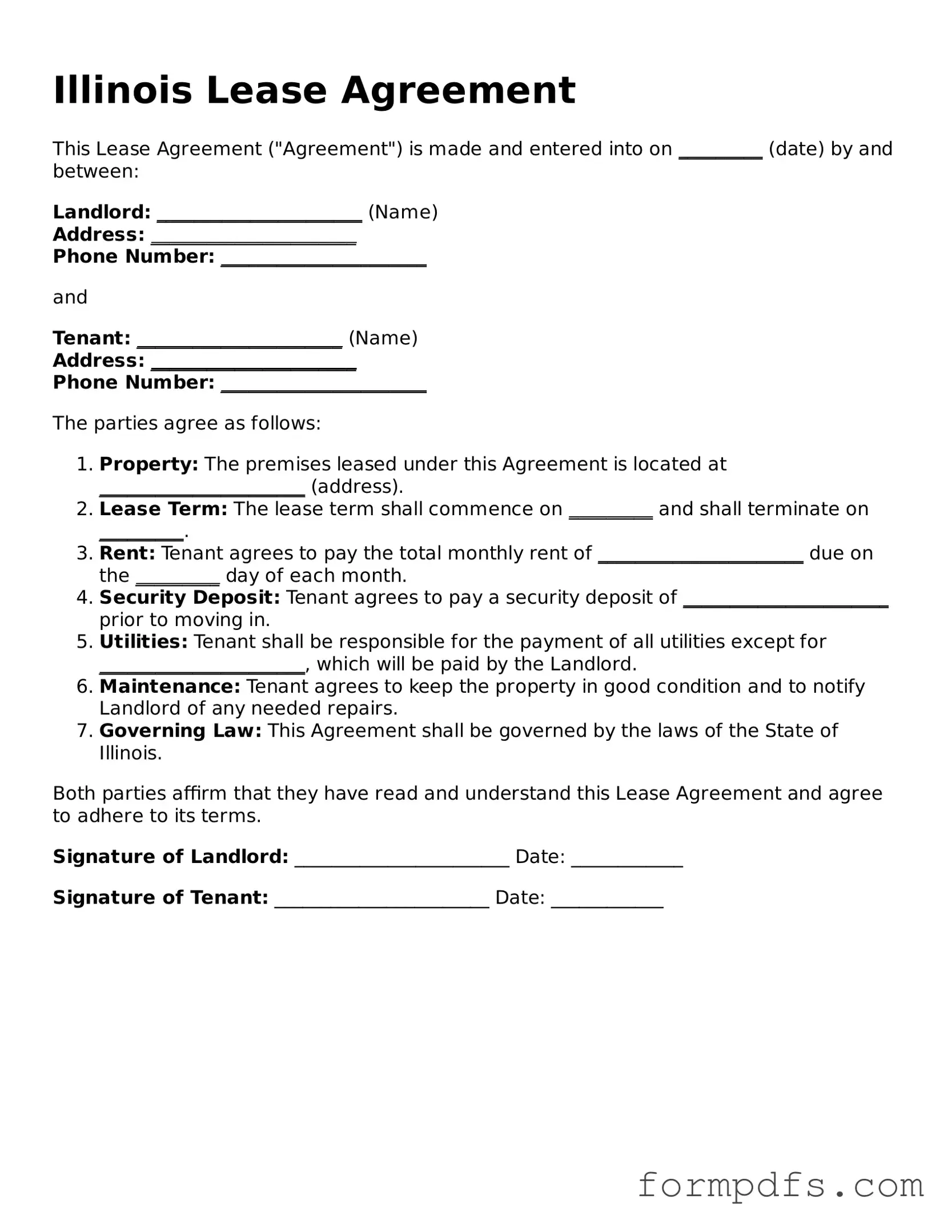 Printable Lease Agreement Form for the State of Illinois