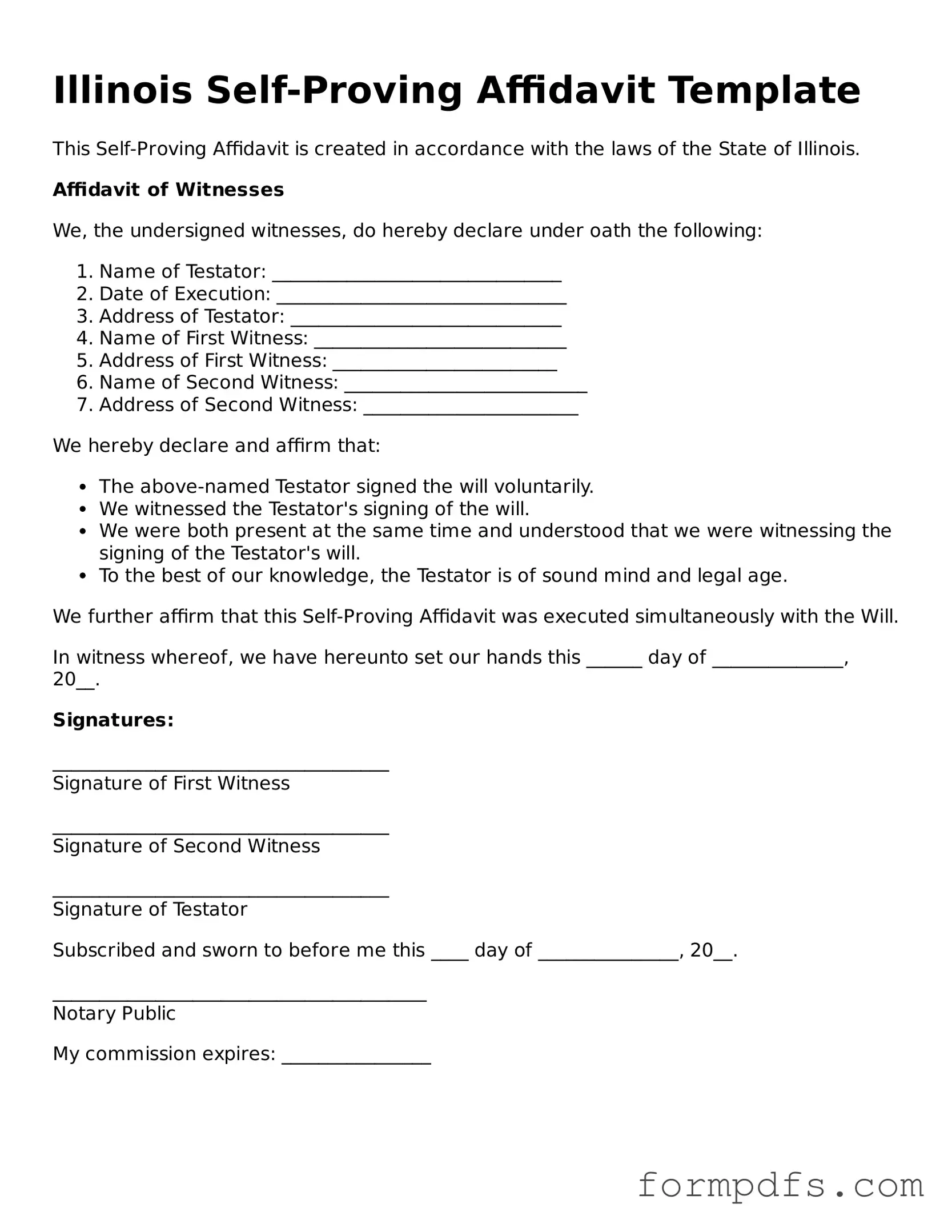 Printable Self-Proving Affidavit Form for the State of Illinois