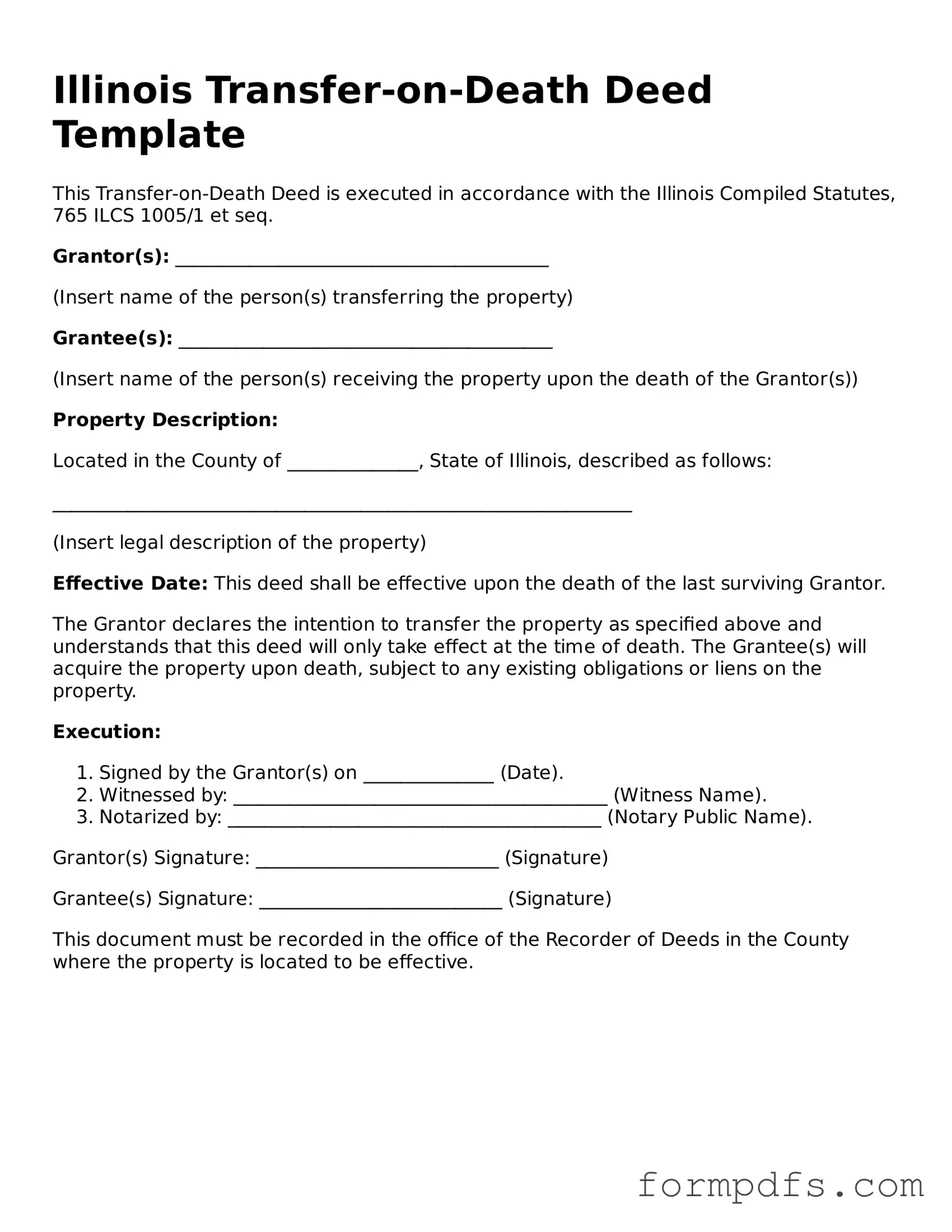 Printable Transfer-on-Death Deed Form for the State of Illinois