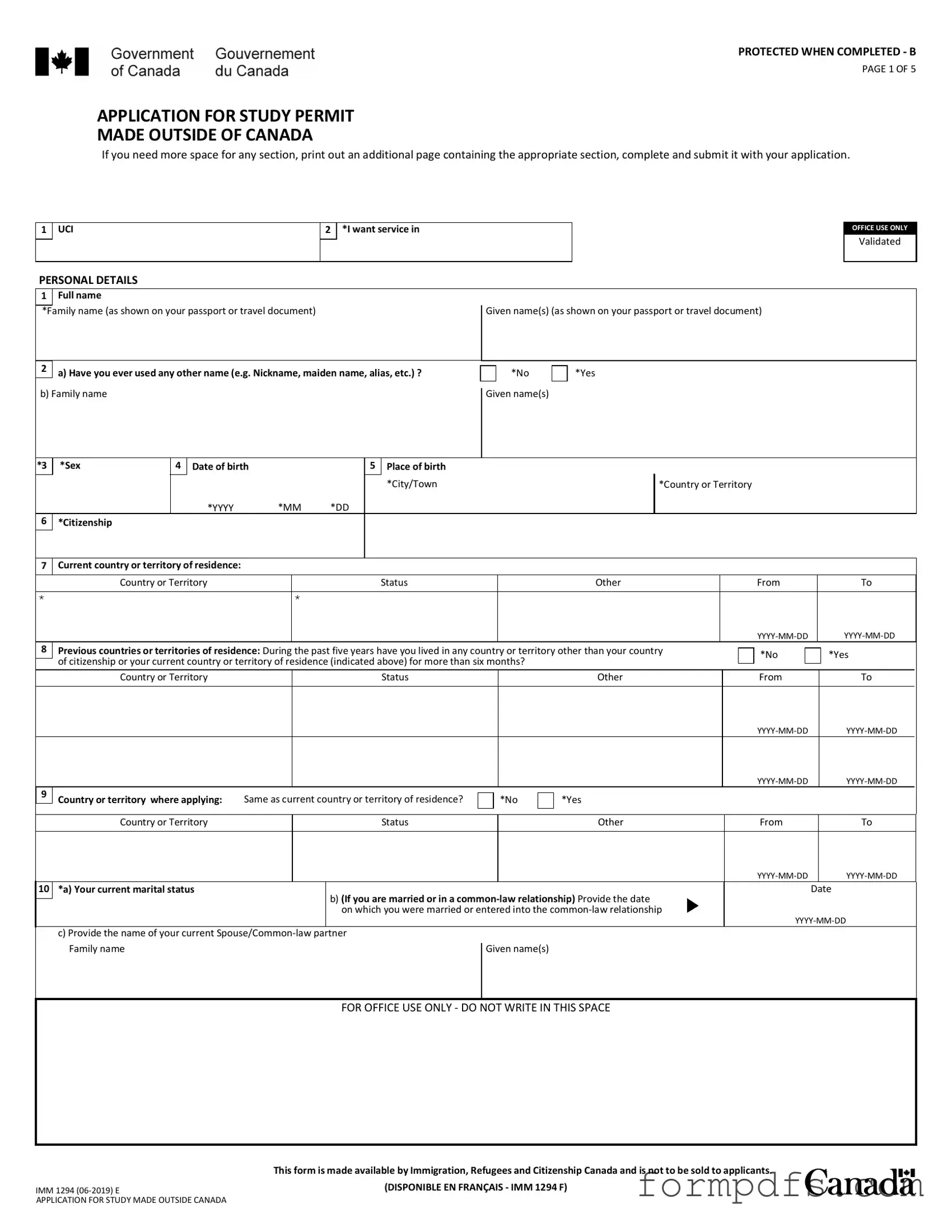 Blank Imm 1294 PDF Form