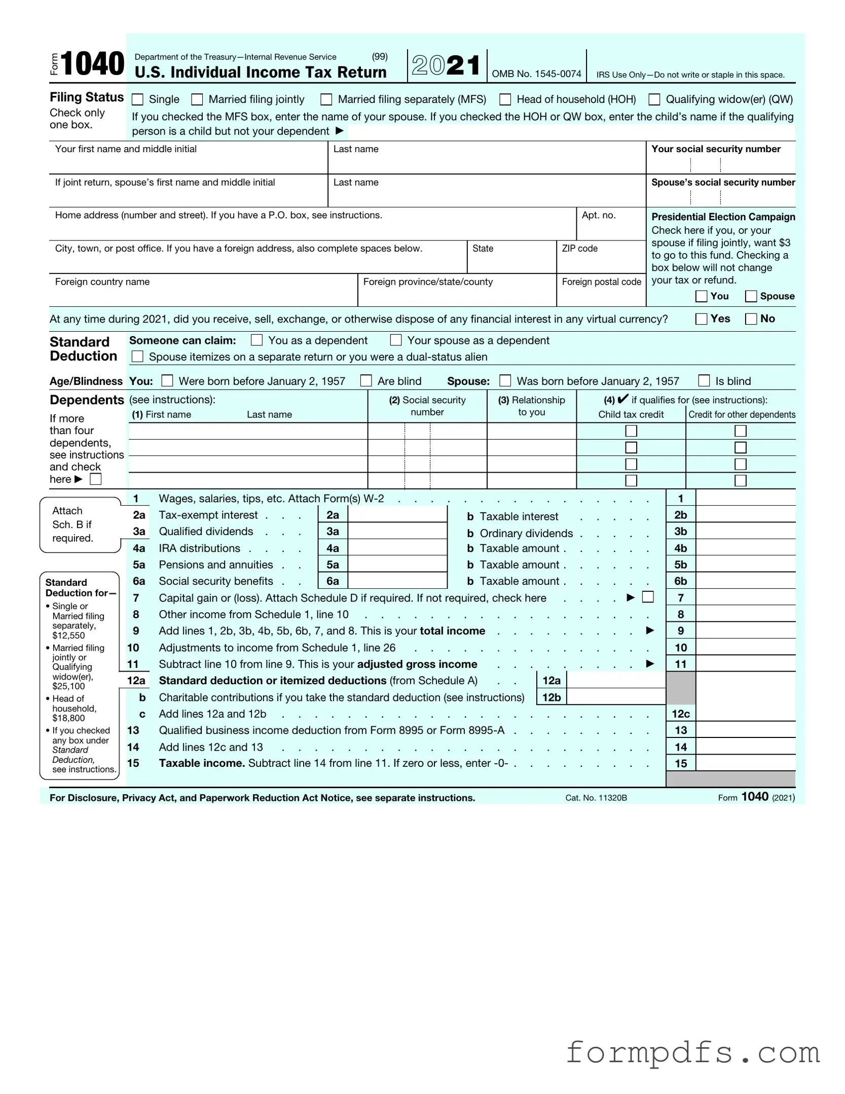 Blank IRS 1040 PDF Form