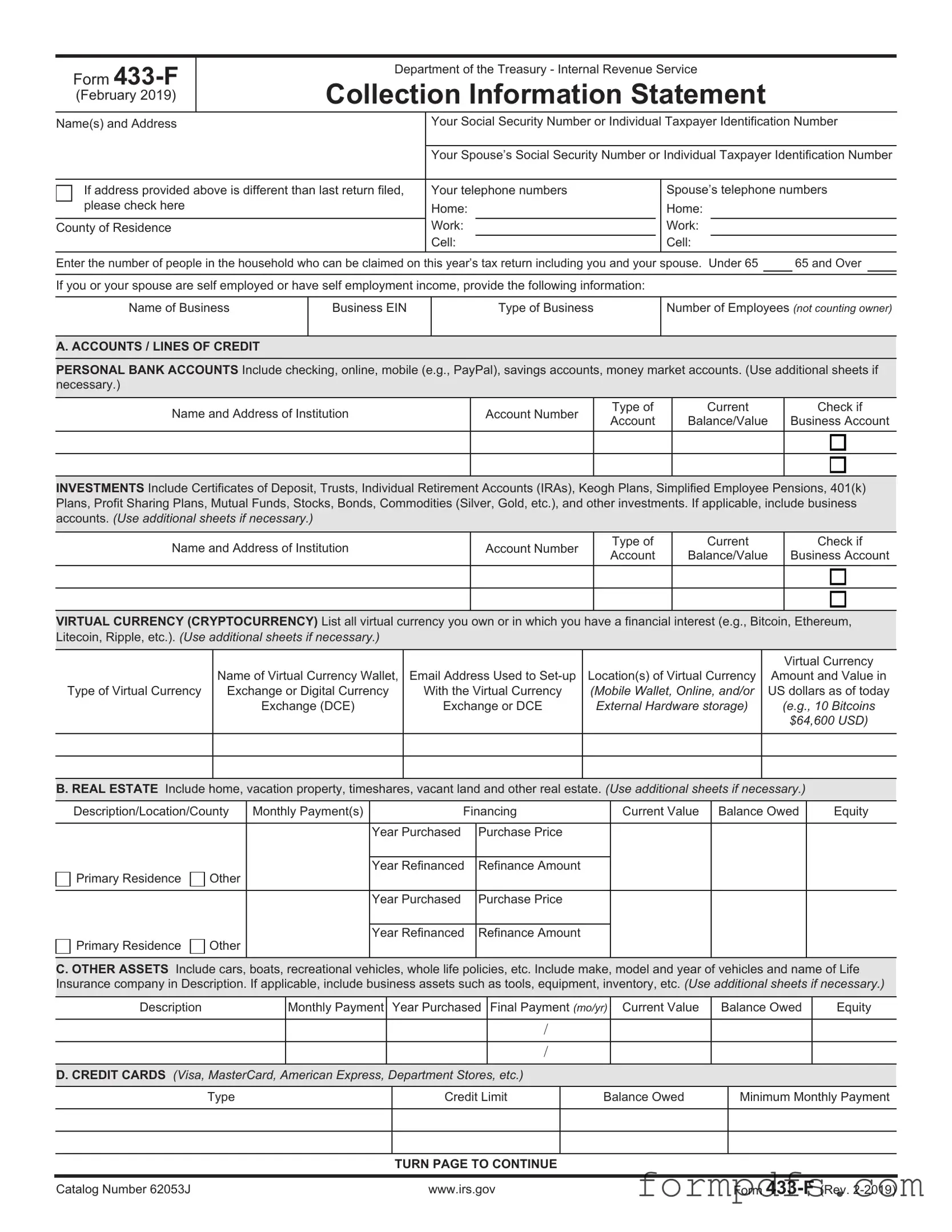 Blank IRS 433-F PDF Form