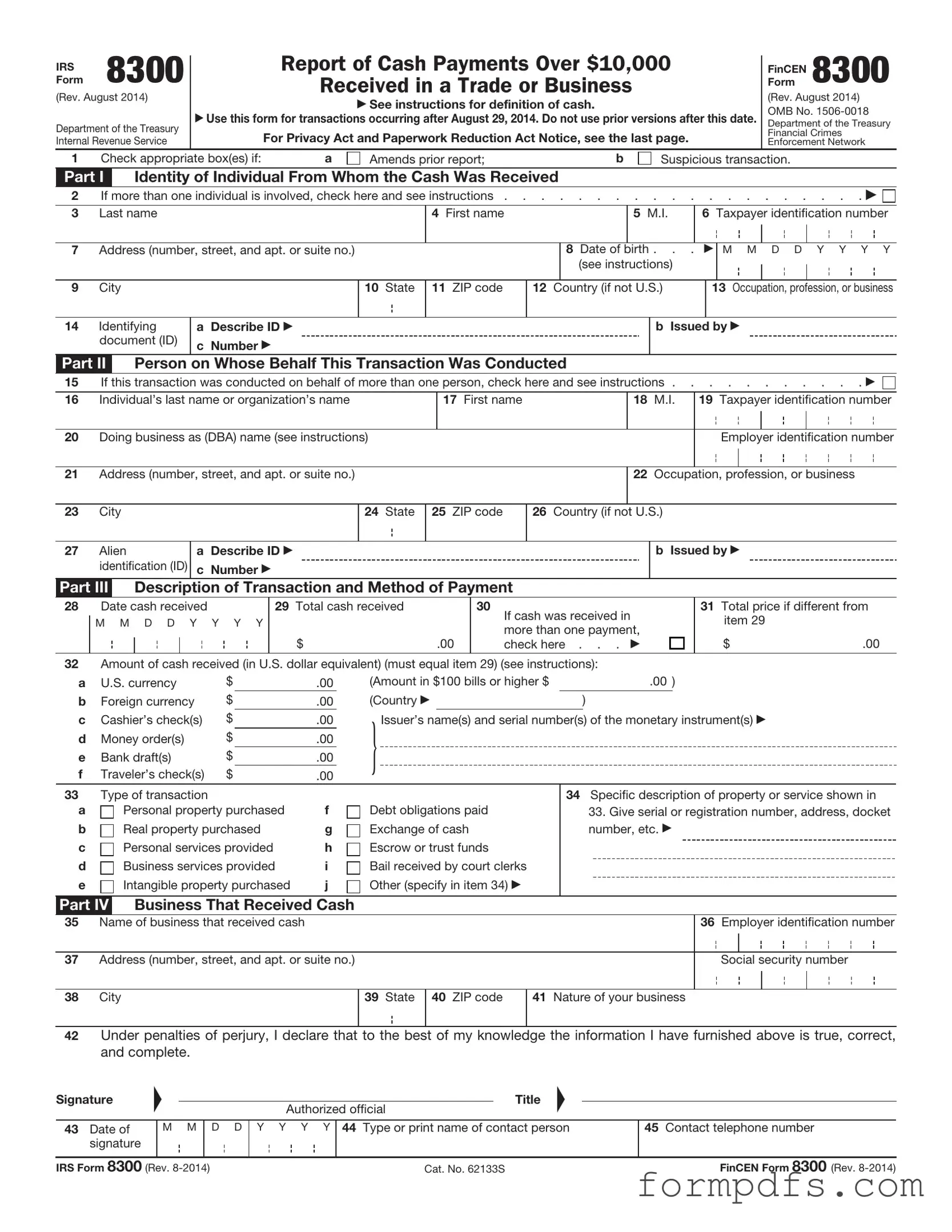 Blank IRS 8300 PDF Form
