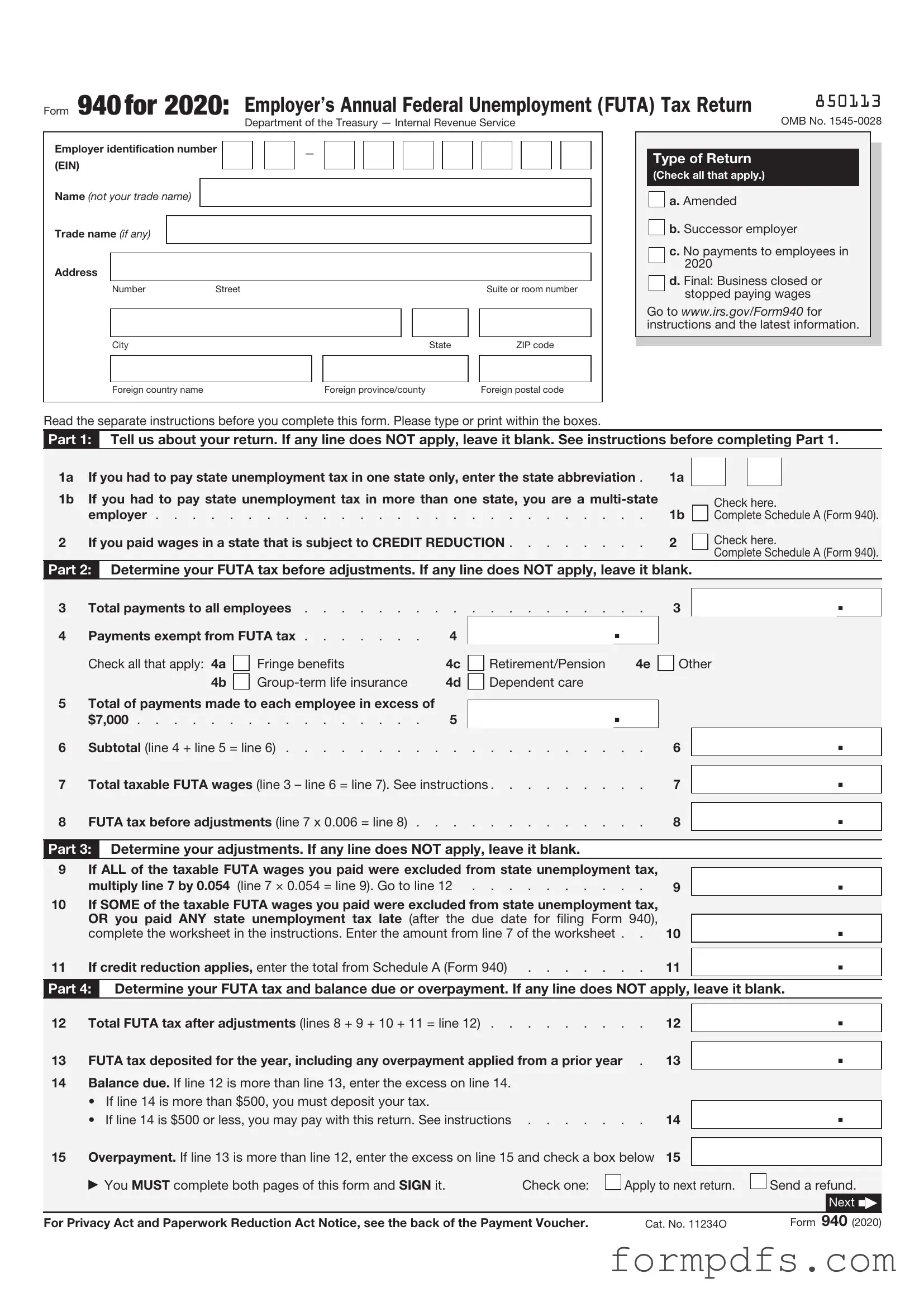 Blank IRS 940 PDF Form