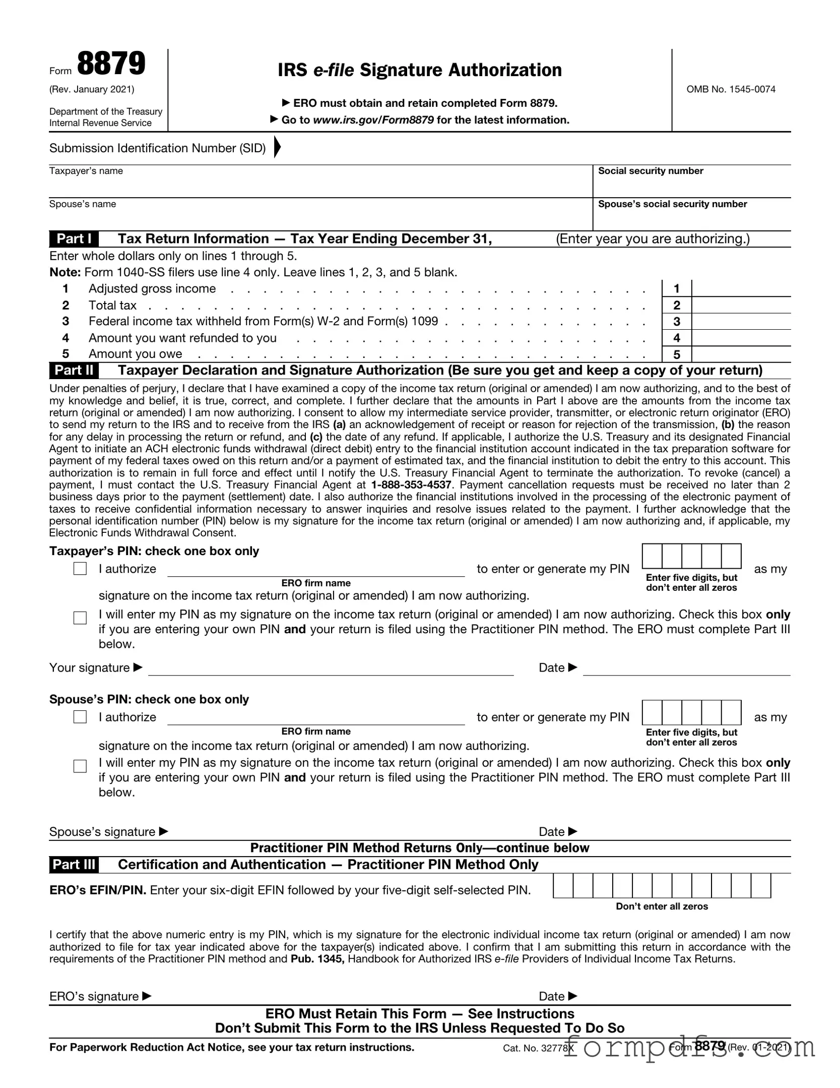 Blank IRS 8879 PDF Form