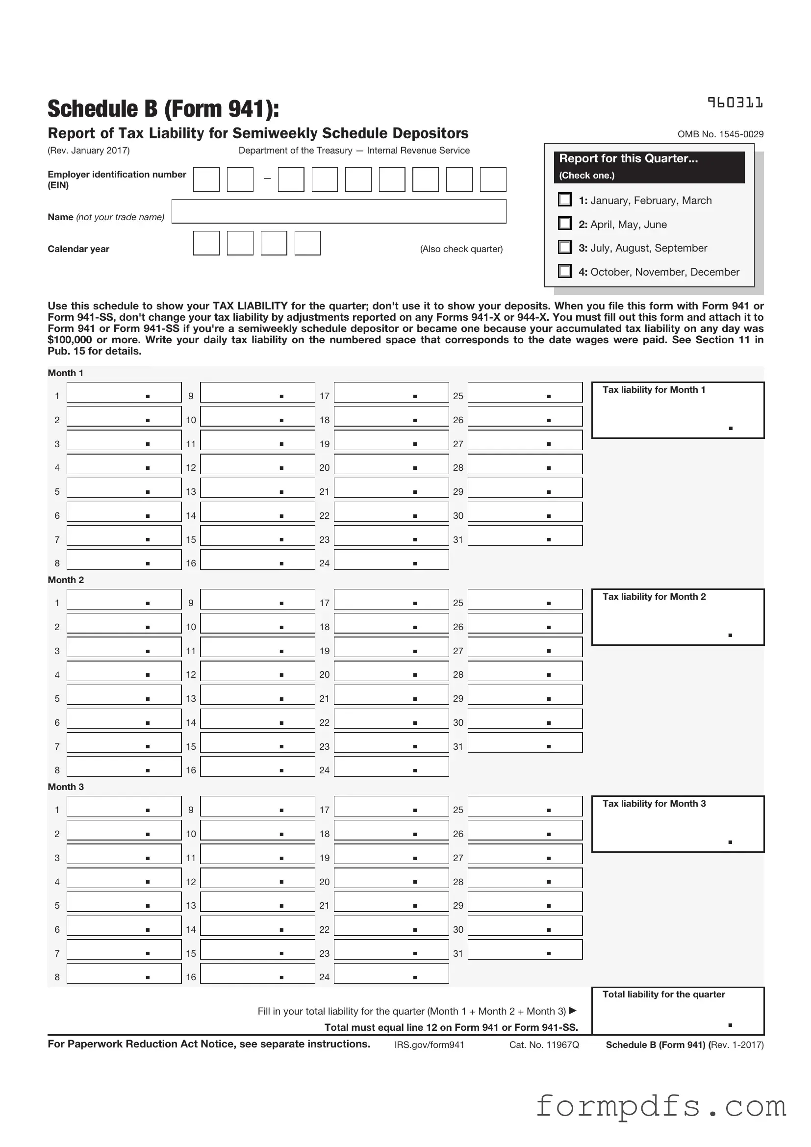 Blank IRS Schedule B 941 PDF Form