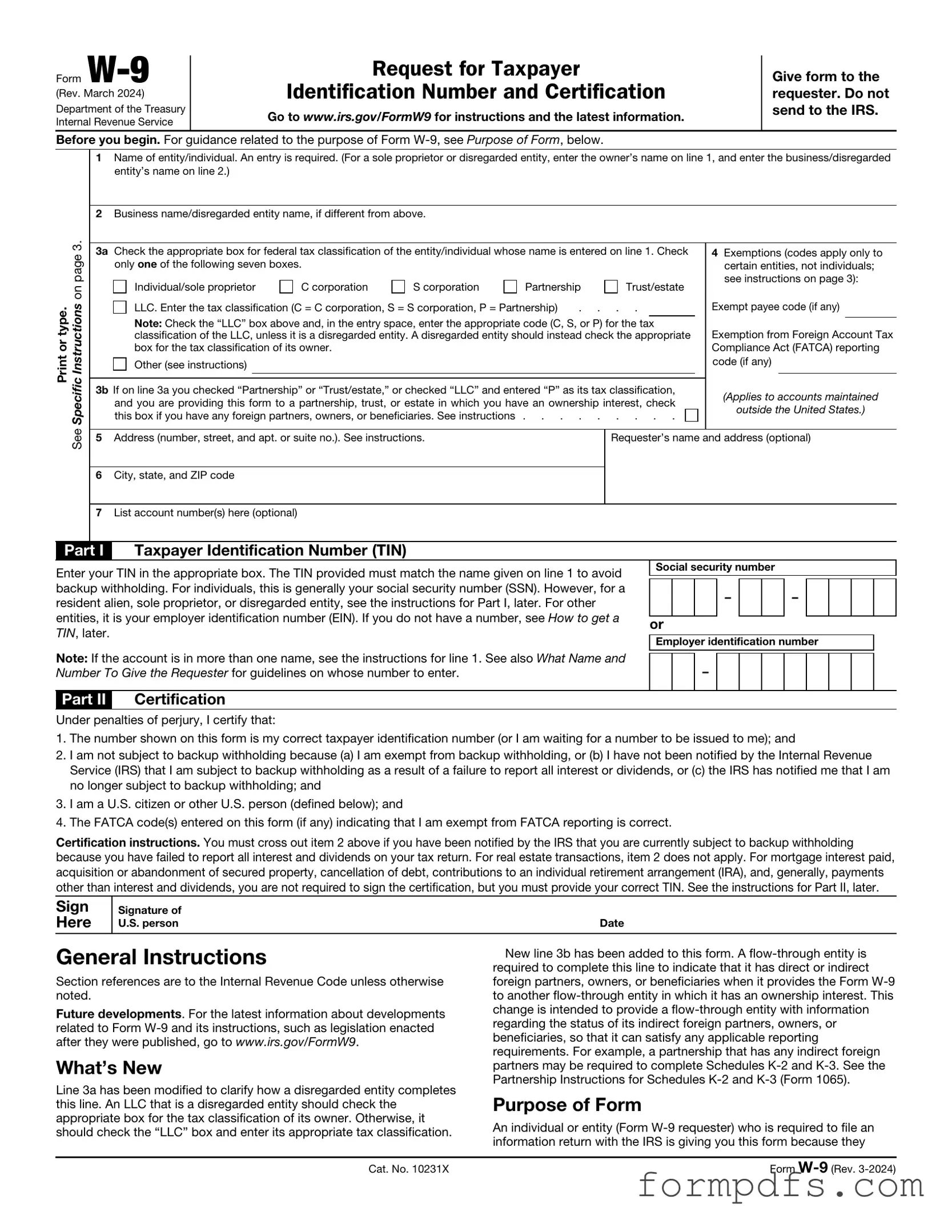 Blank IRS W-9 PDF Form