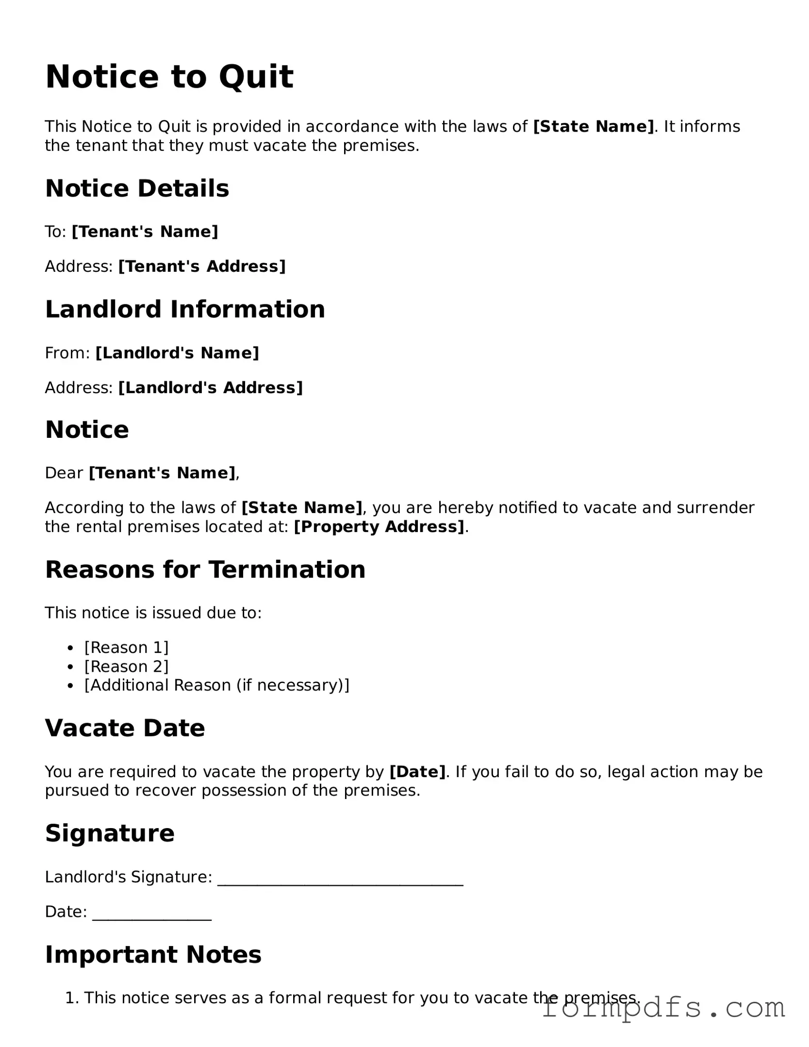 Valid Notice to Quit Template