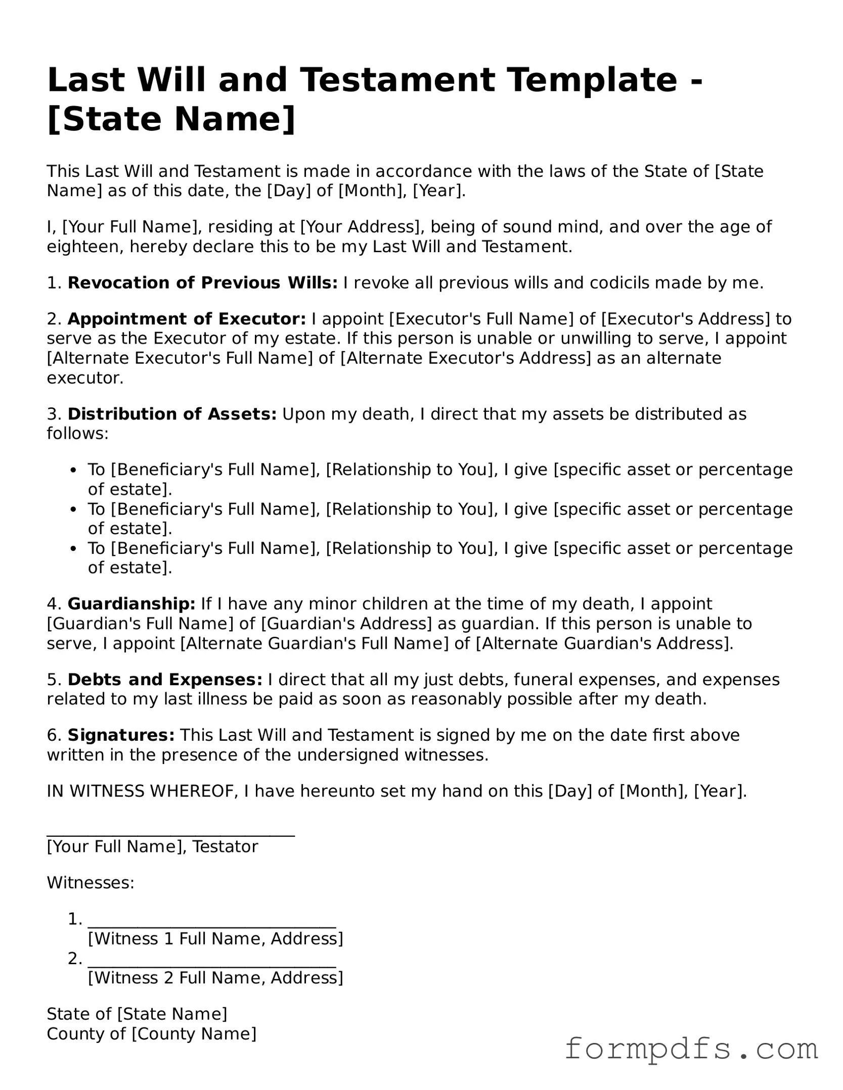 Valid Last Will and Testament Template