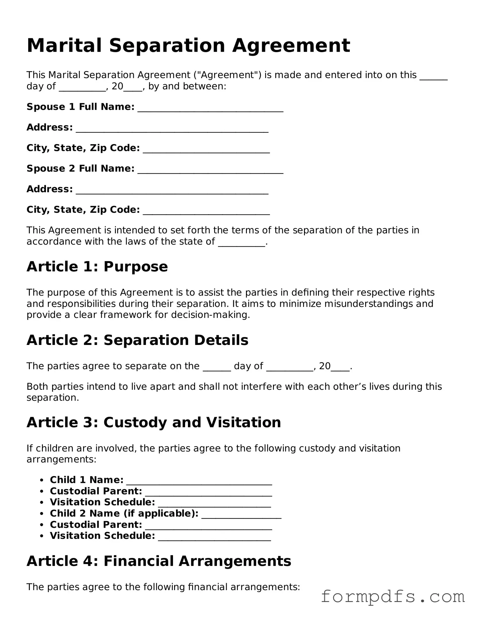 Valid Marital Separation Agreement Template