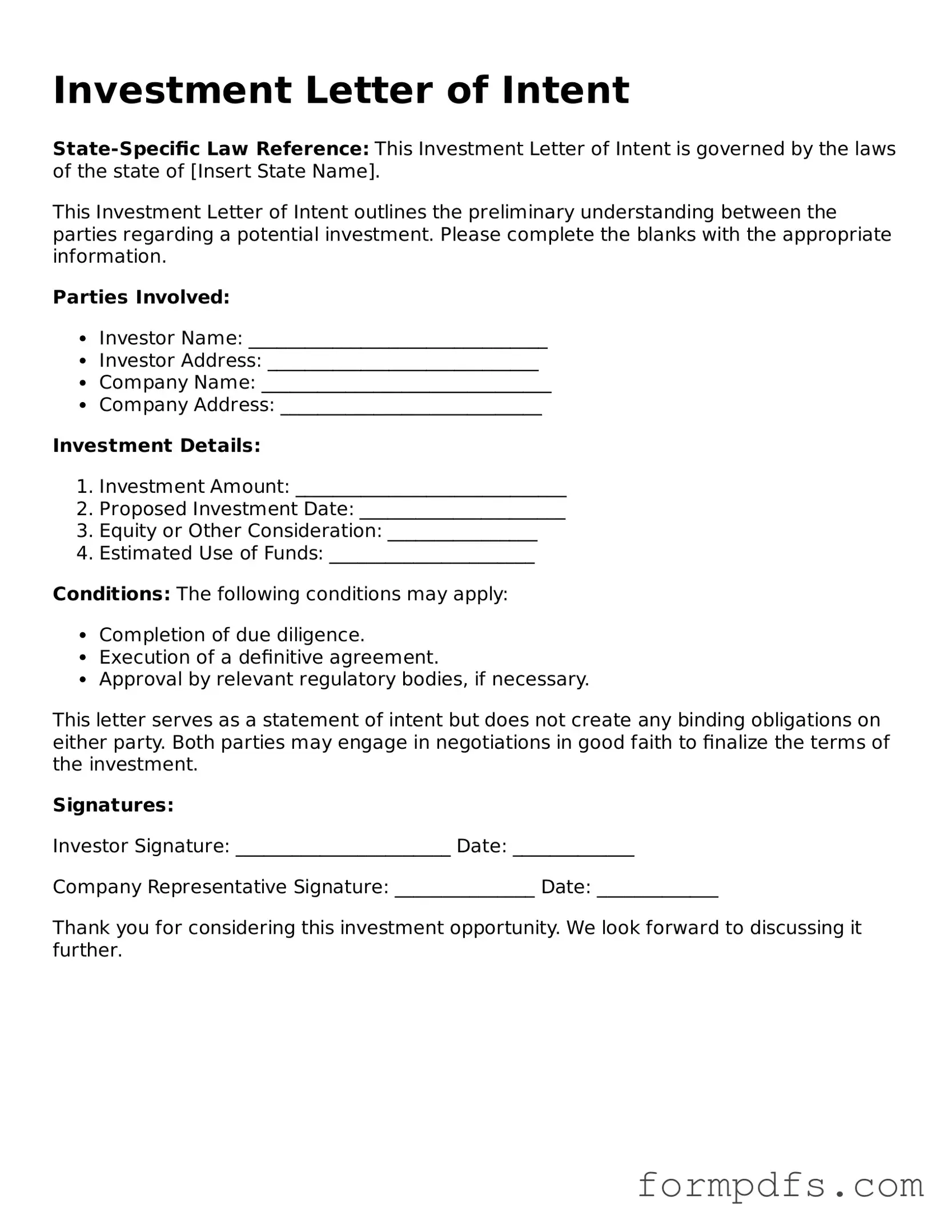 Valid Investment Letter of Intent Template