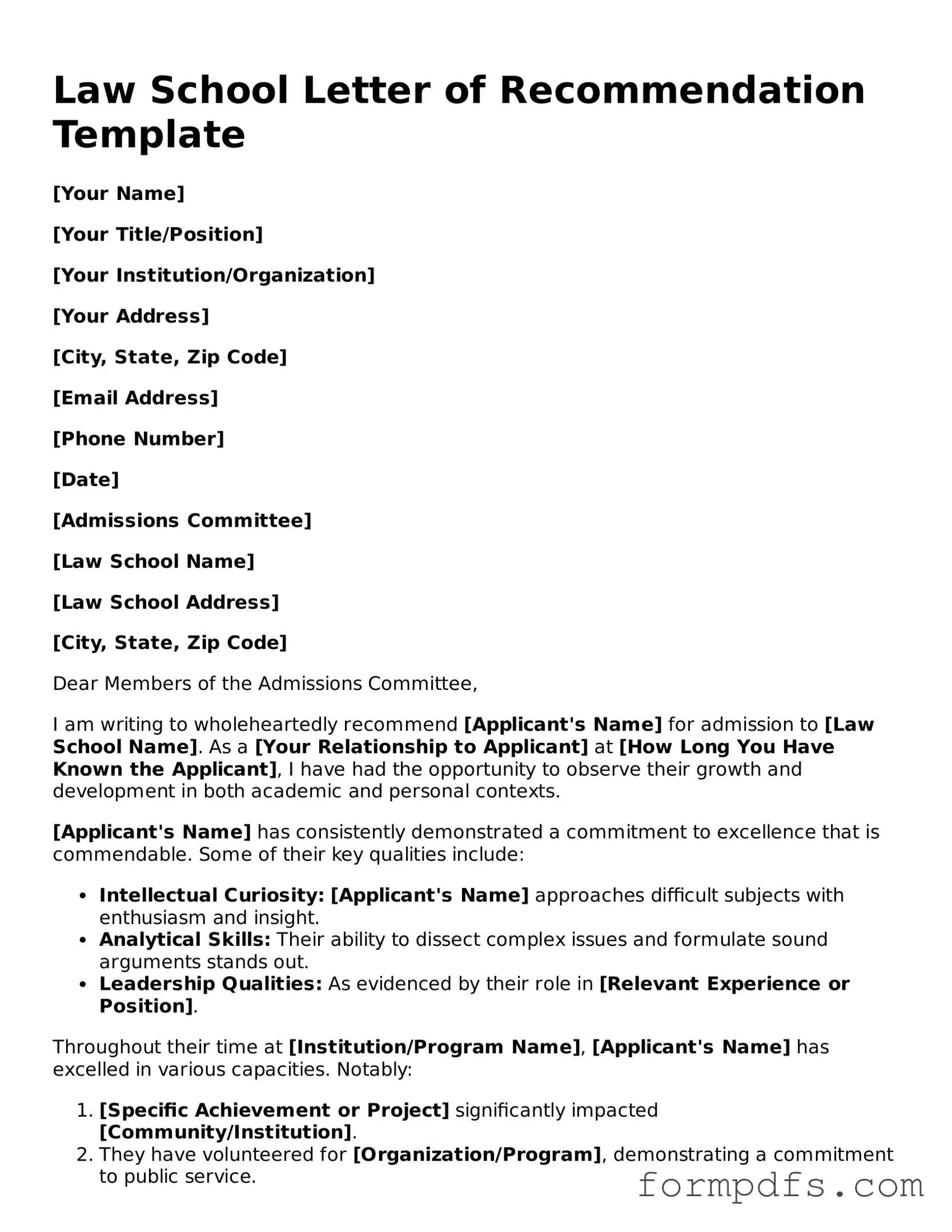 Valid Law School Letter of Recommendation Template