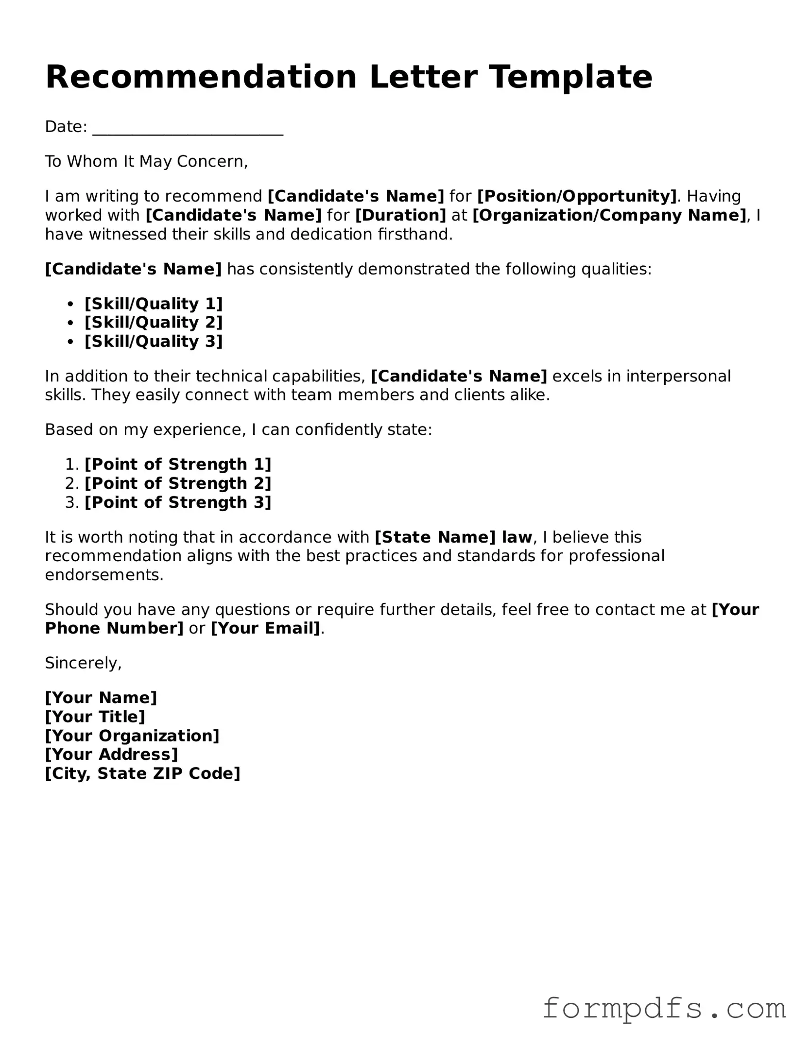 Valid Recommendation Letter Template