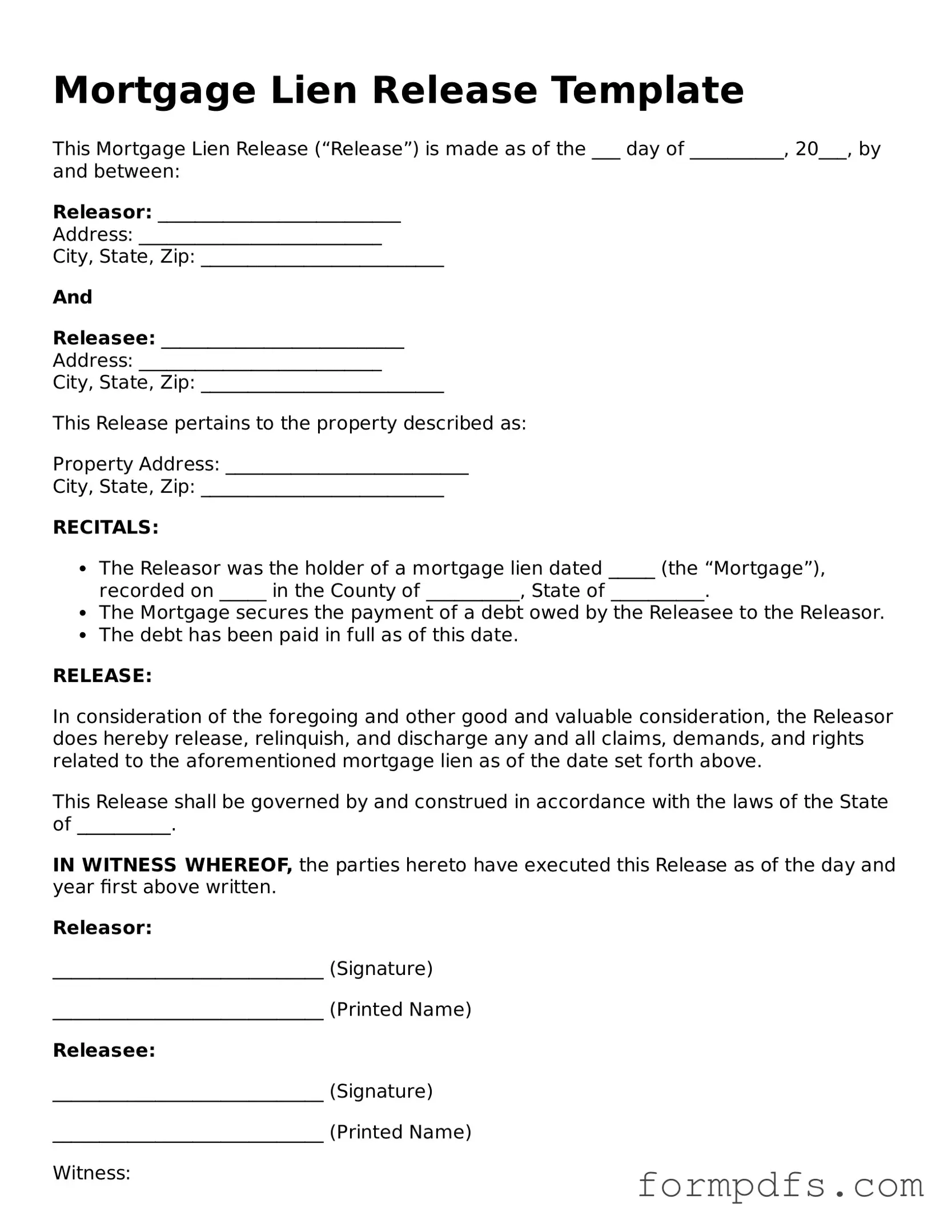 Valid Mortgage Lien Release Template
