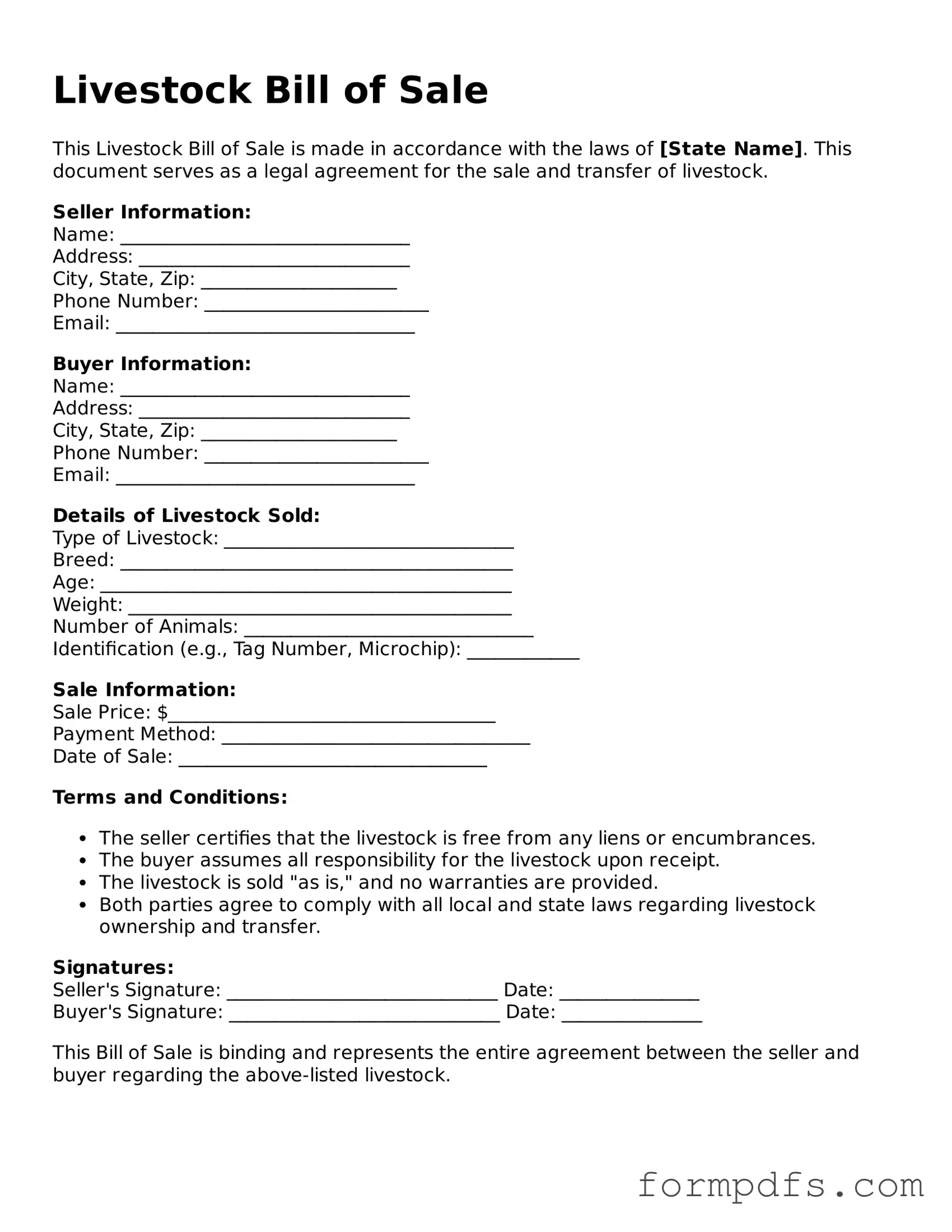 Valid Livestock Bill of Sale Template