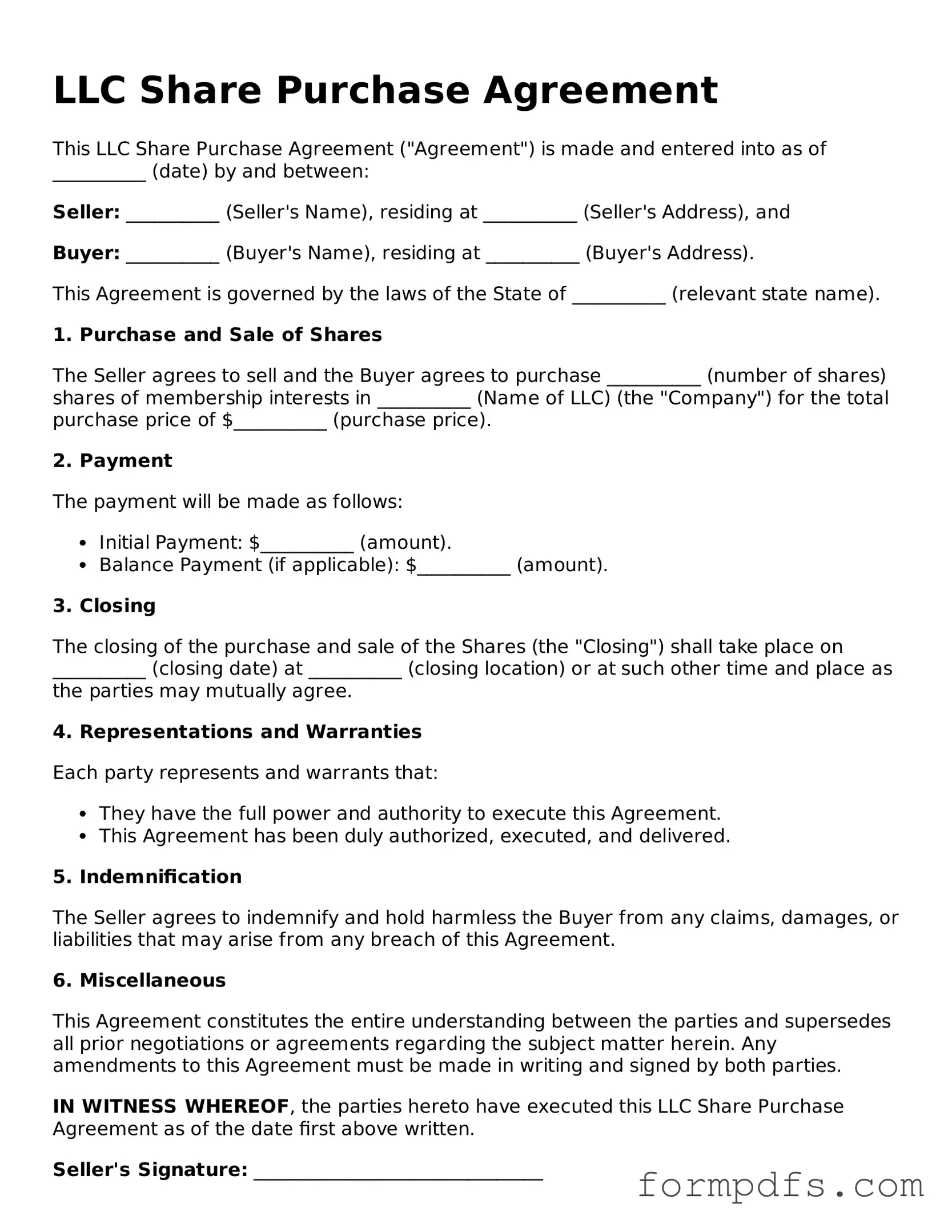 Valid LLC Share Purchase Agreement Template