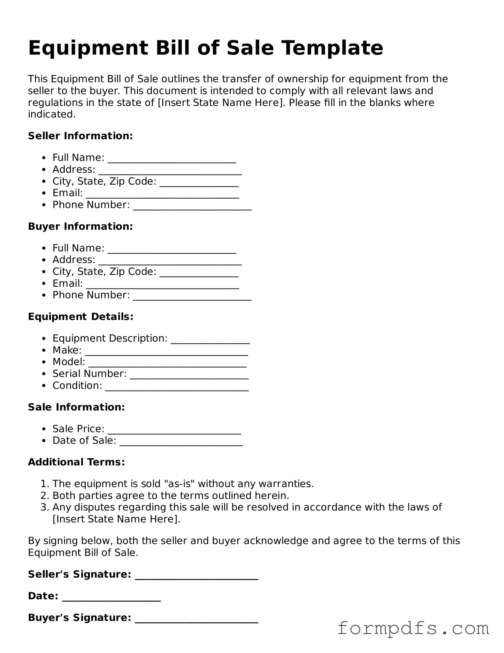 Valid Equipment Bill of Sale Template