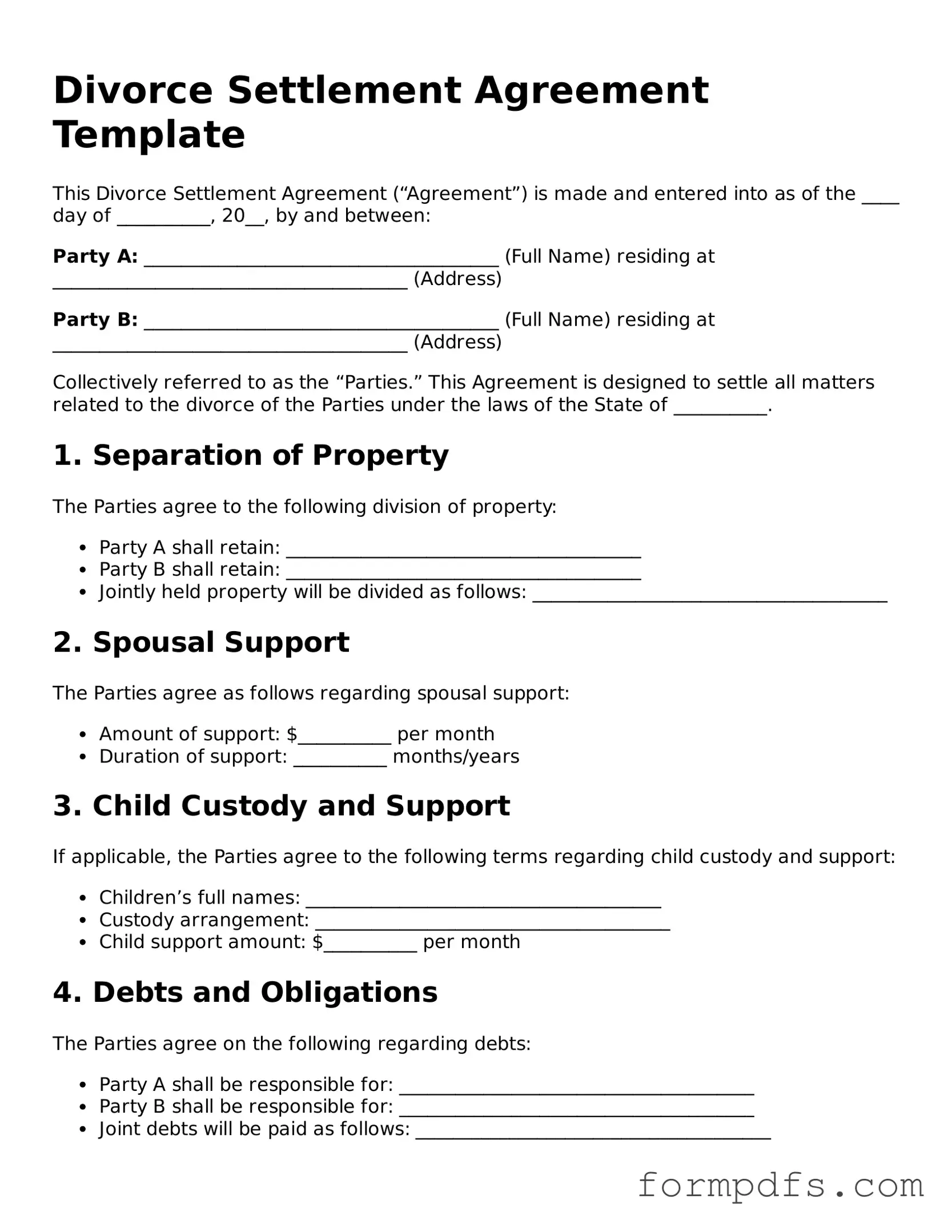 Valid Divorce Settlement Agreement Template