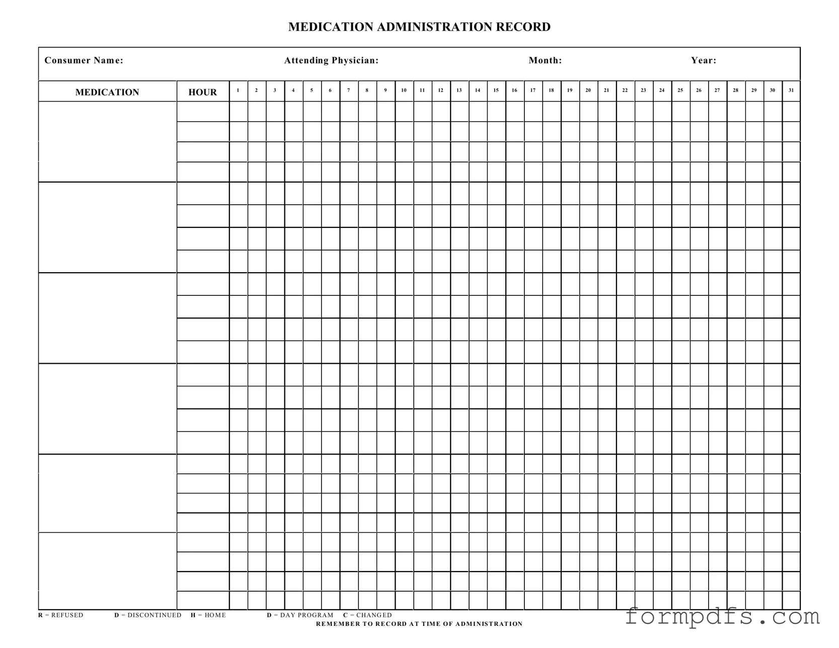 Blank Medication Administration Record Sheet PDF Form