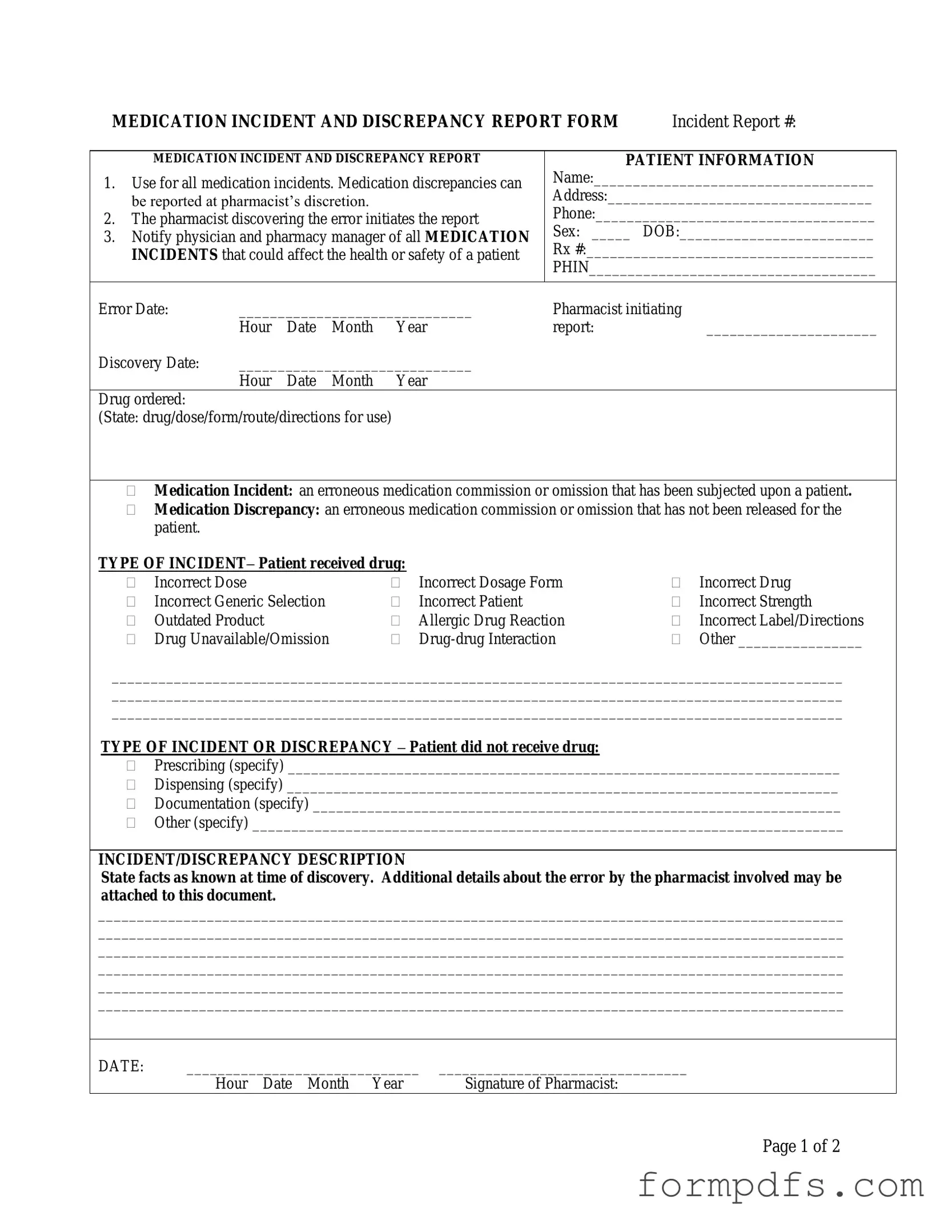 Blank Medication Error PDF Form