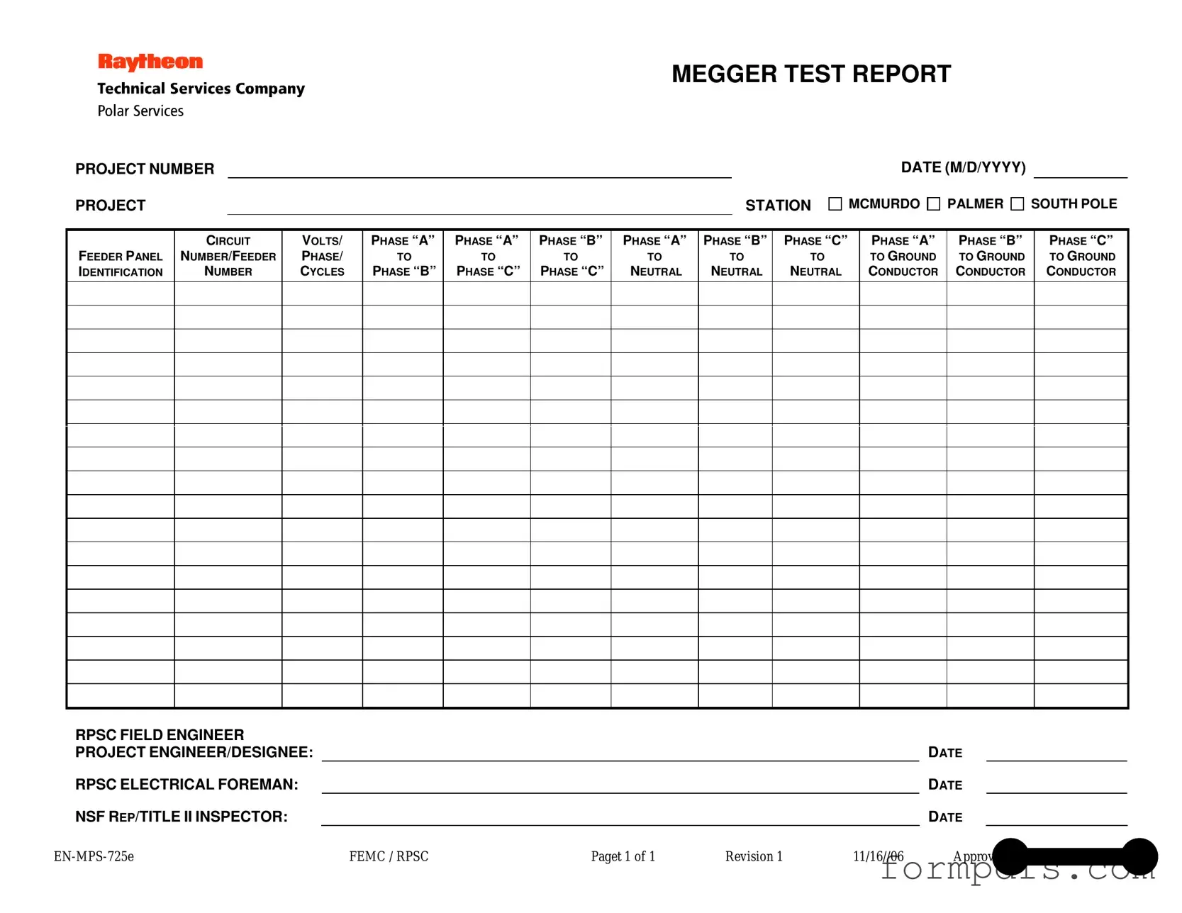 Blank Megger Test PDF Form